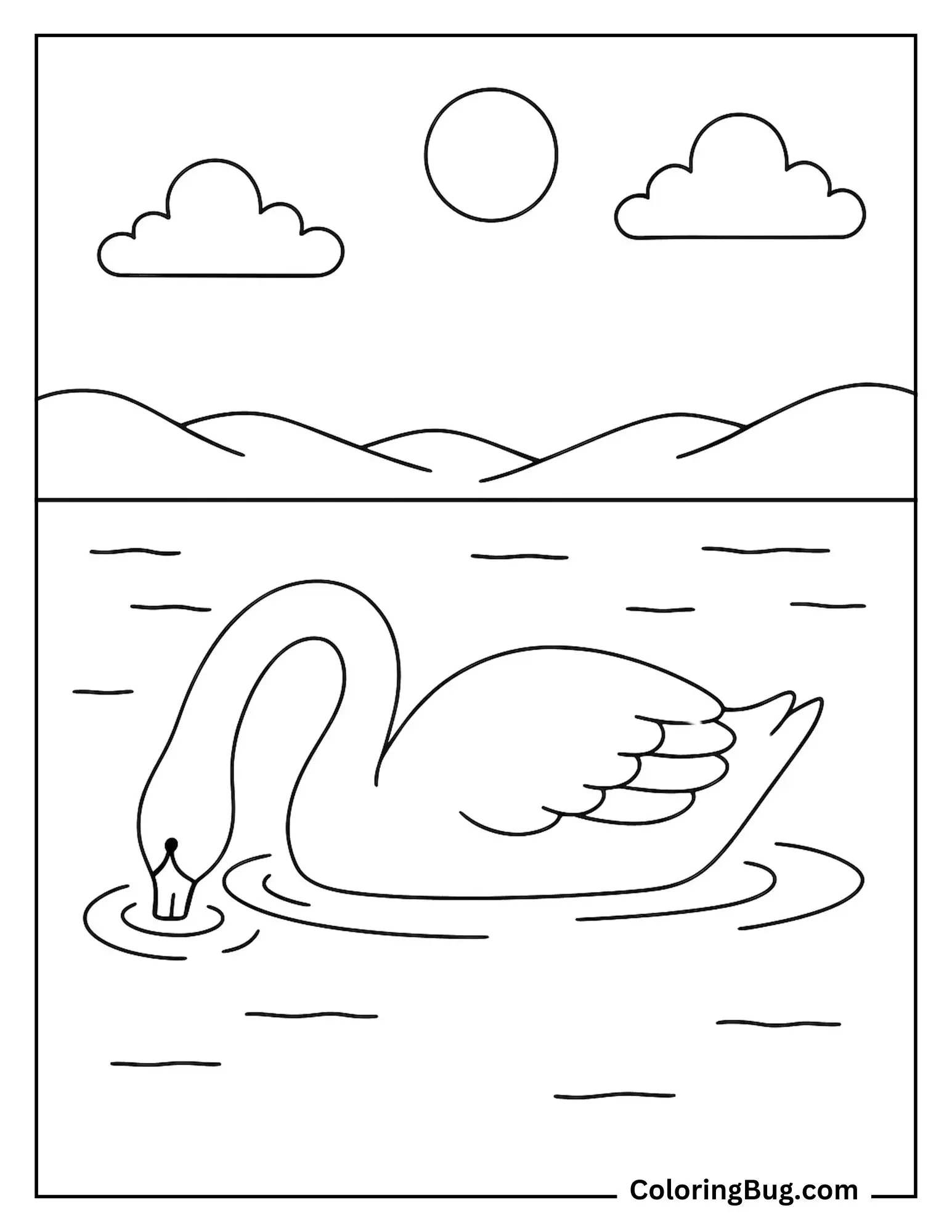 Swan Dipping Its Head Underwater for Food Coloring Sheet