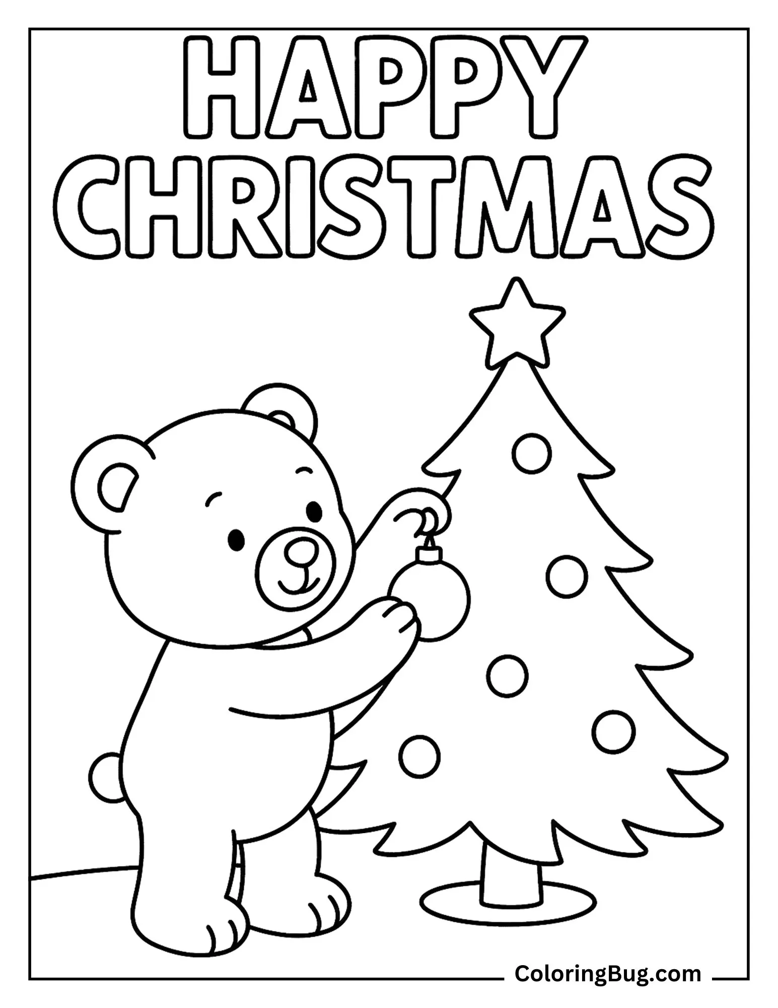 Teddy Bear Hanging Ornaments on a Christmas Tree Coloring Sheet