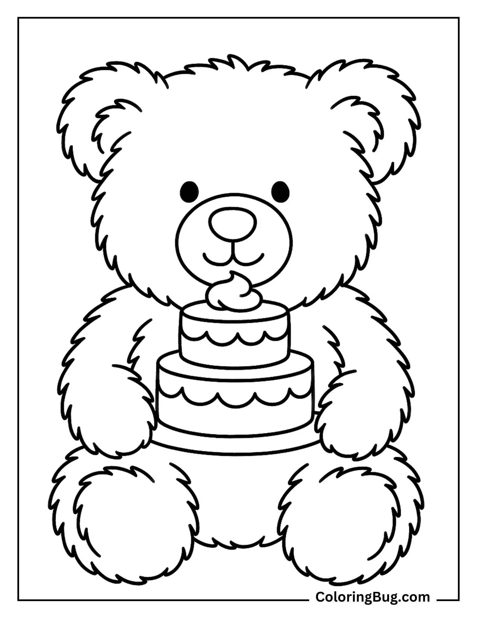Bear Holding Cake Coloring Sheet