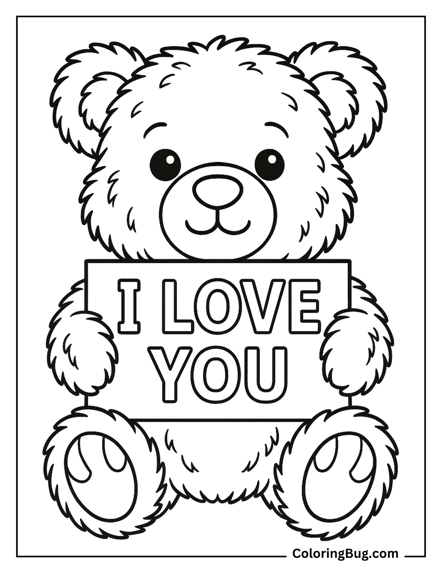 Teddy Bear Holding I Love You Card Coloring Sheet