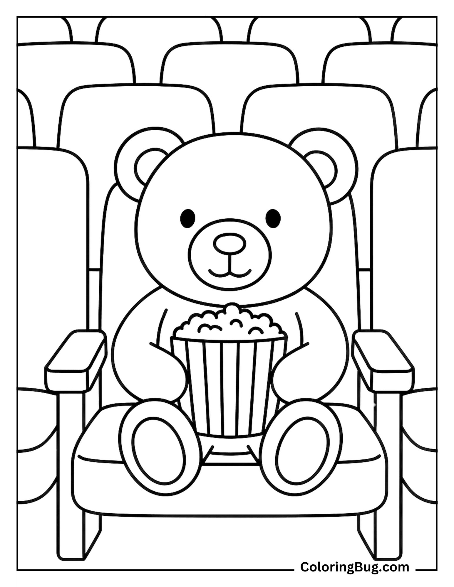 Teddy Bear Holding Popcorn Coloring Sheet