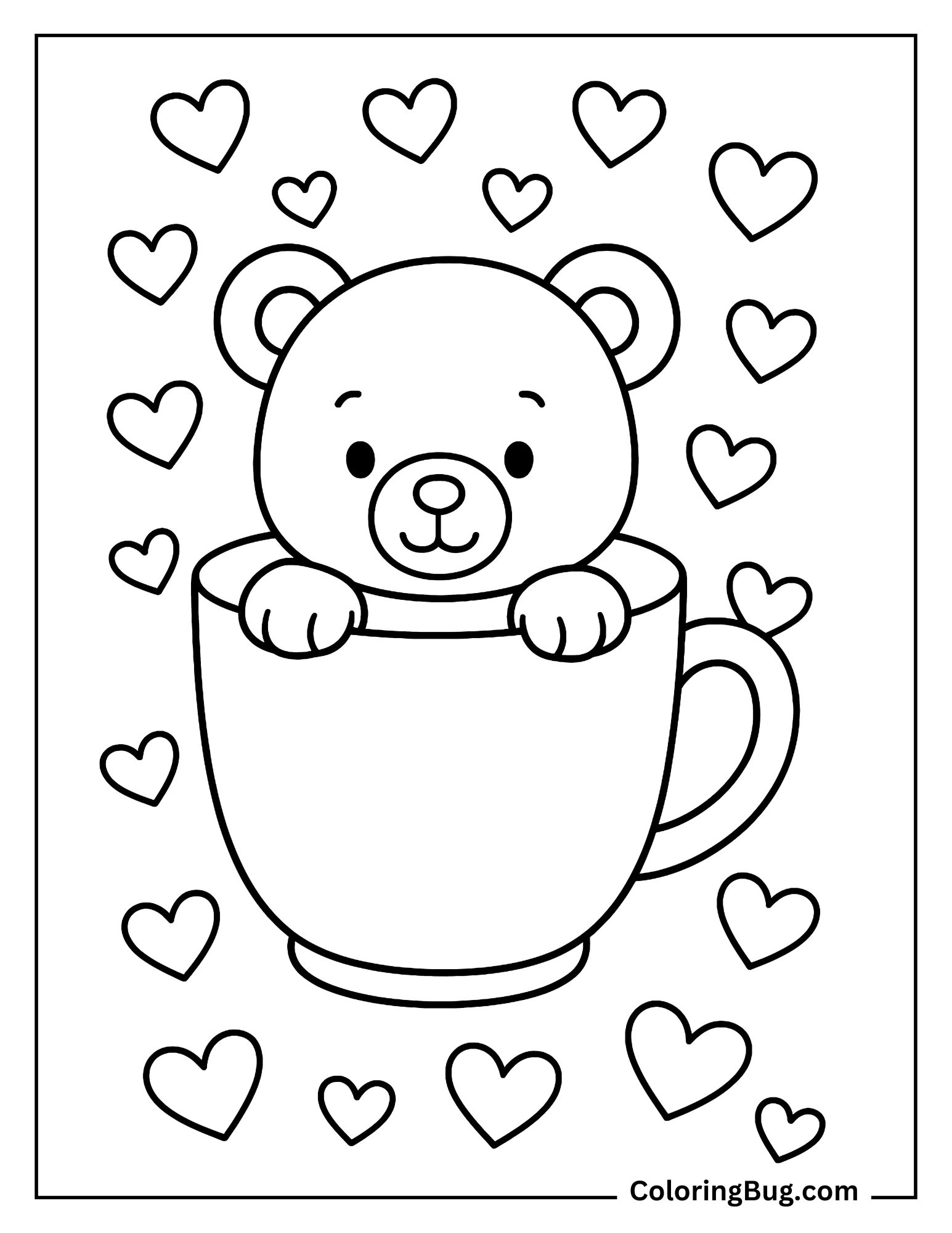Teddy Bear Peeking Out of Teacup Coloring Sheet