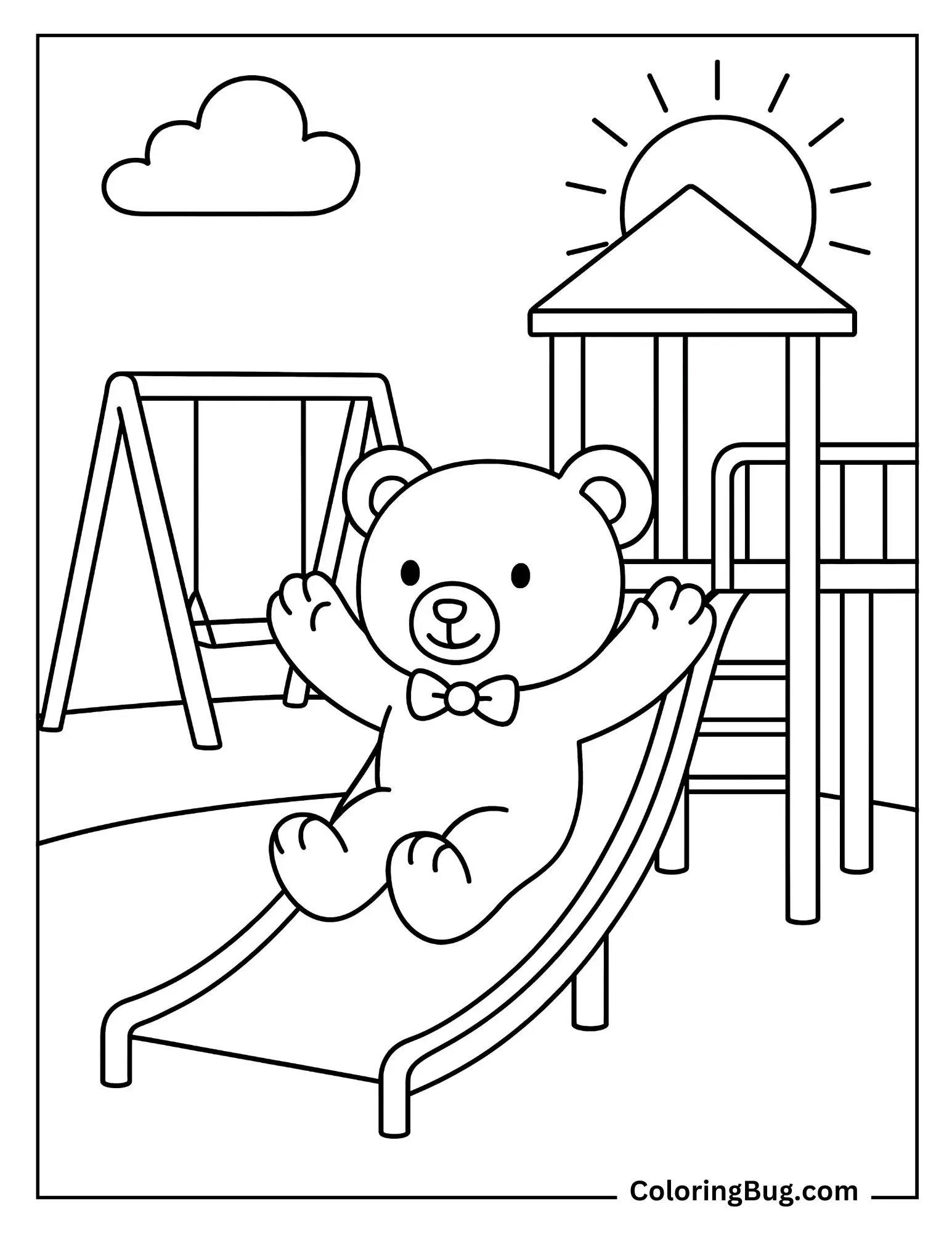 Teddy Bear Playing on the School Playground Coloring Sheet