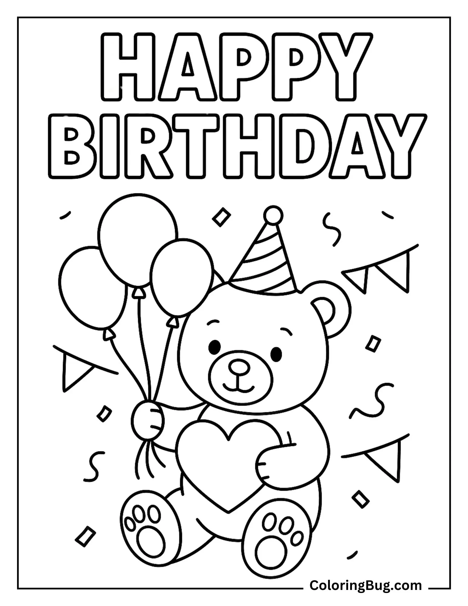 Teddy Bear With Birthday Theme Coloring Sheet