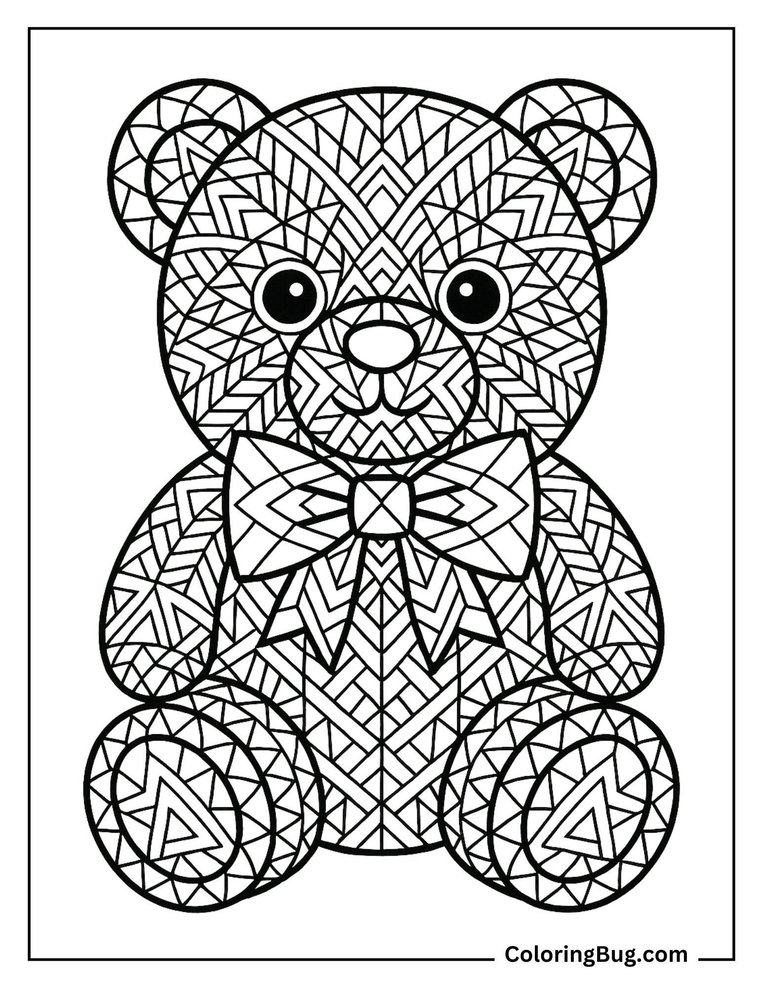 Teddy Bear With Mandala Pattern Coloring Sheet