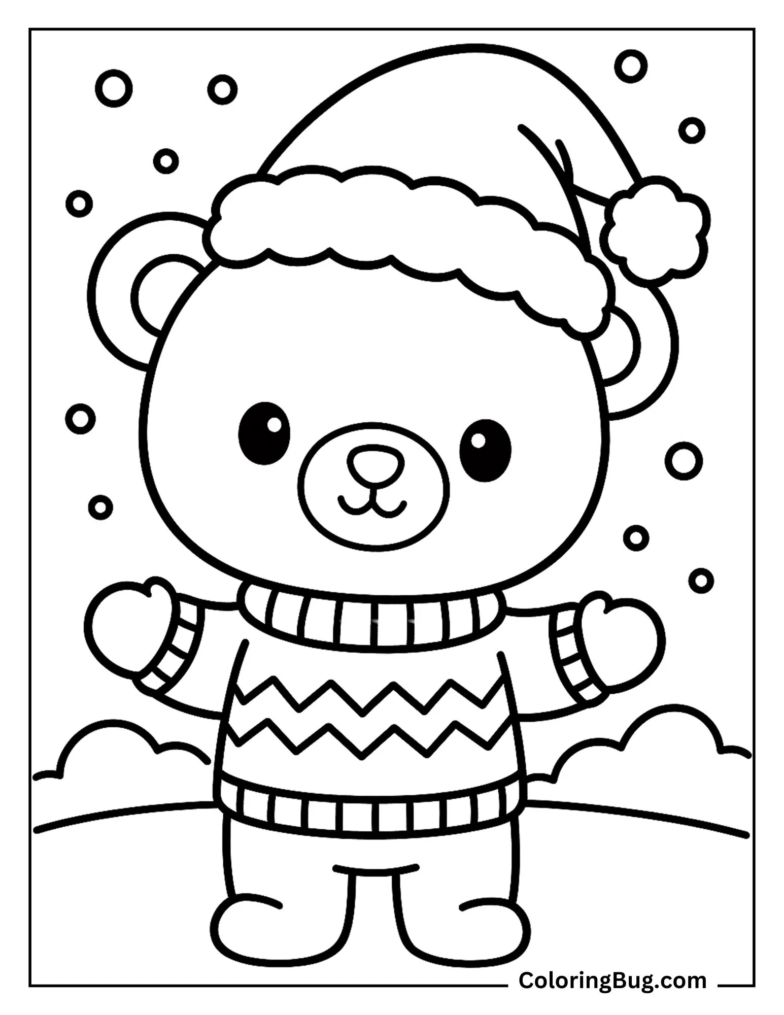 Teddy Bear in Snowfall Coloring Sheet