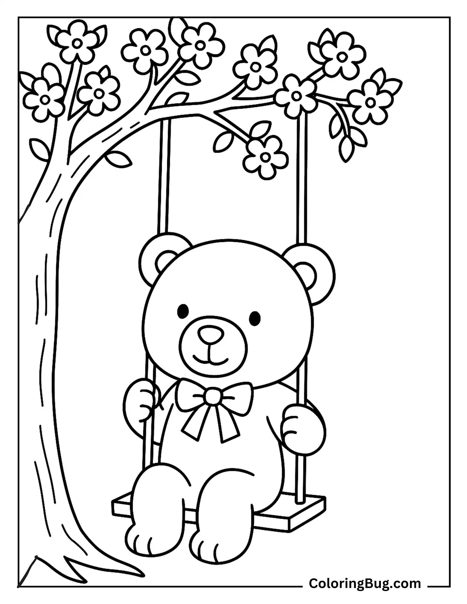 Teddy Bear on Swing Coloring Sheet