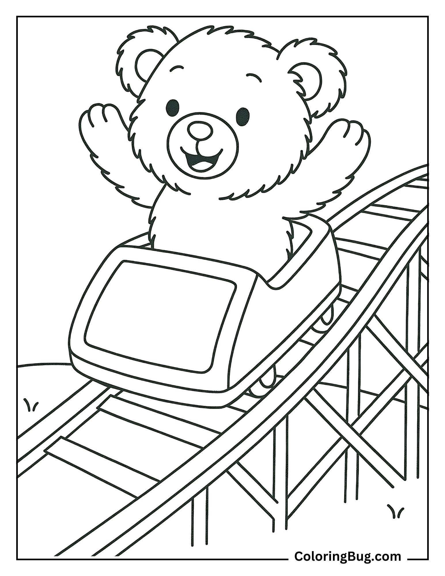 Teddy Bear on a Roller Coaster Coloring Sheet
