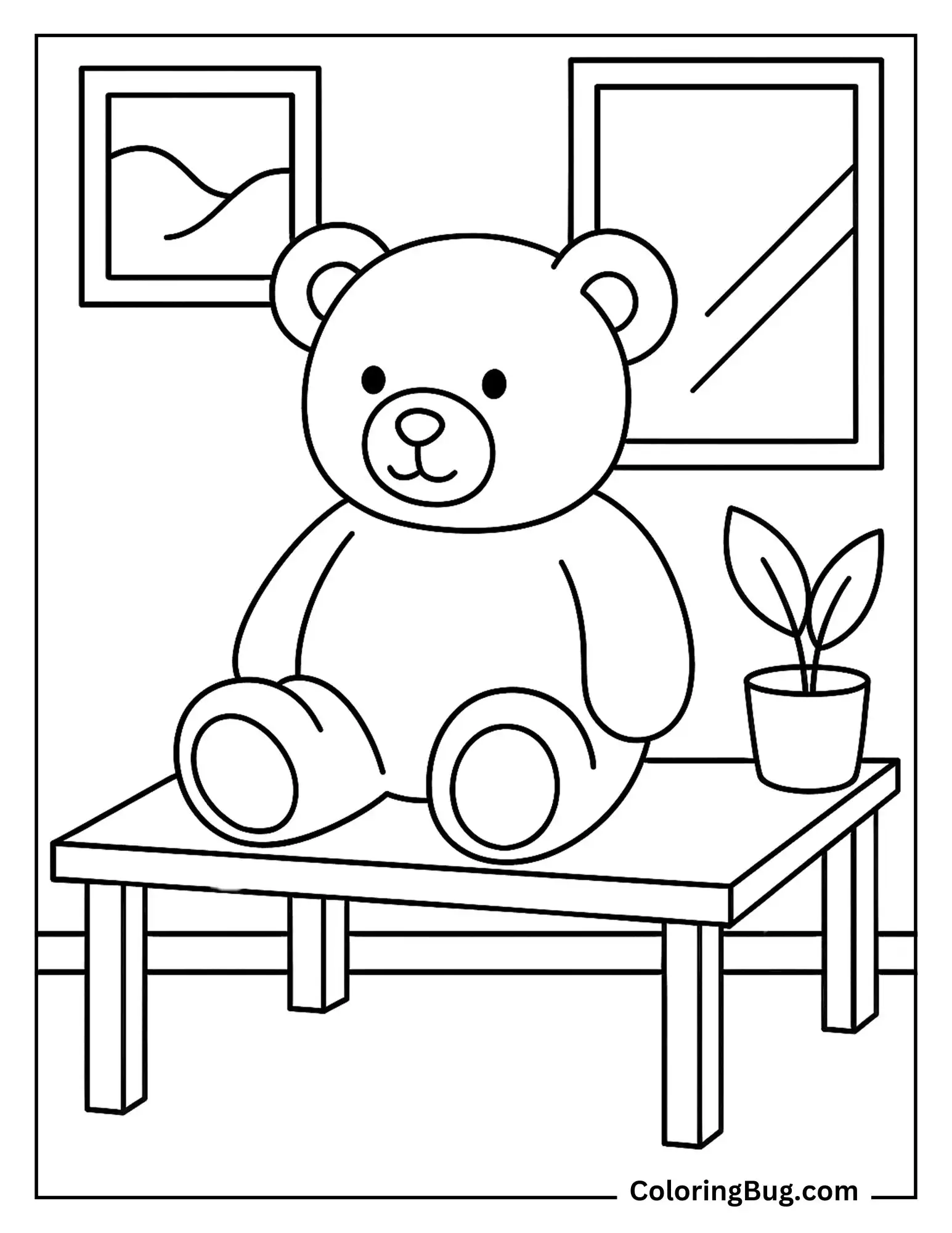 Teddy Bear on a Table Coloring Sheet