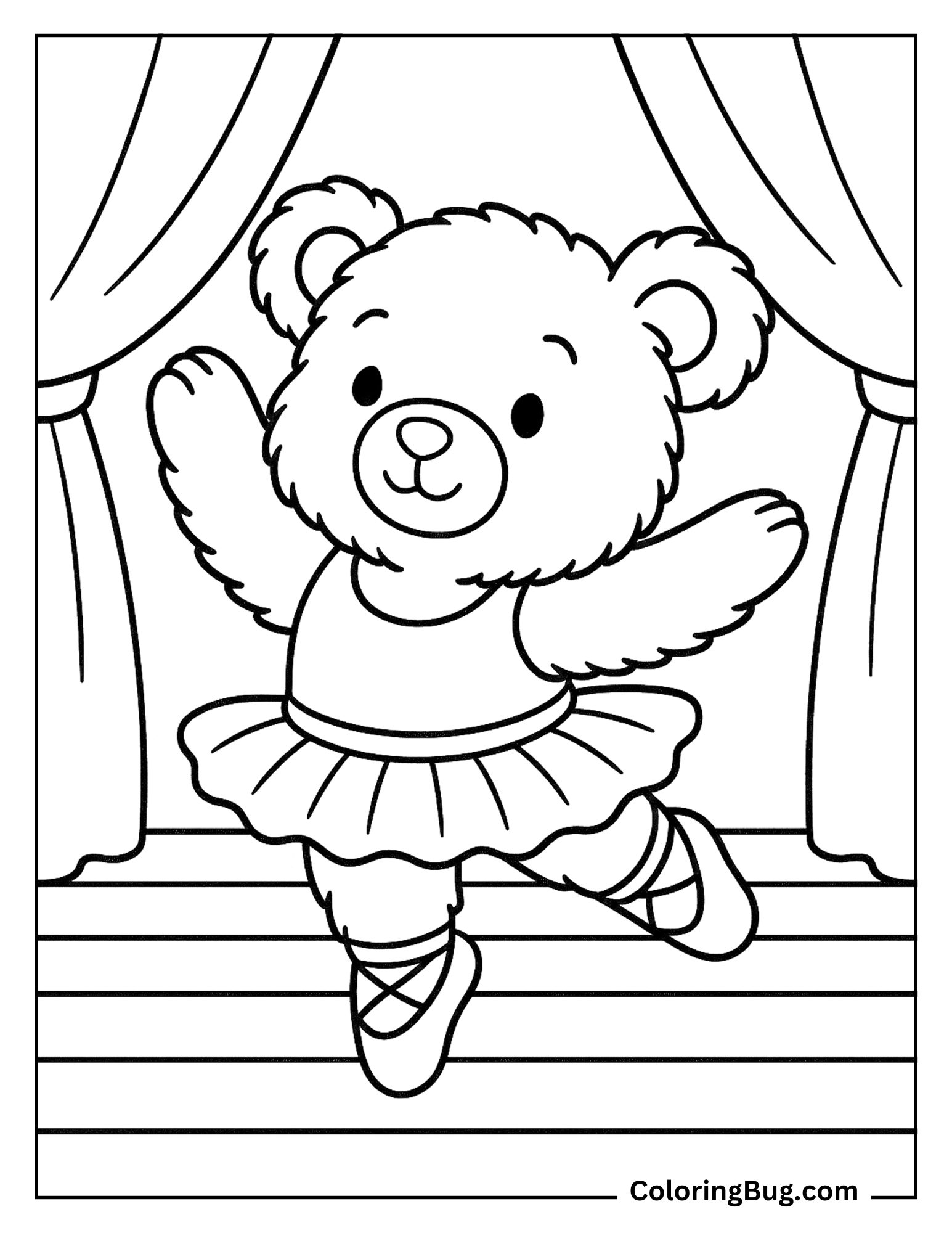 Teddy bear Dancing in a Ballerina Outfit Coloring Sheet
