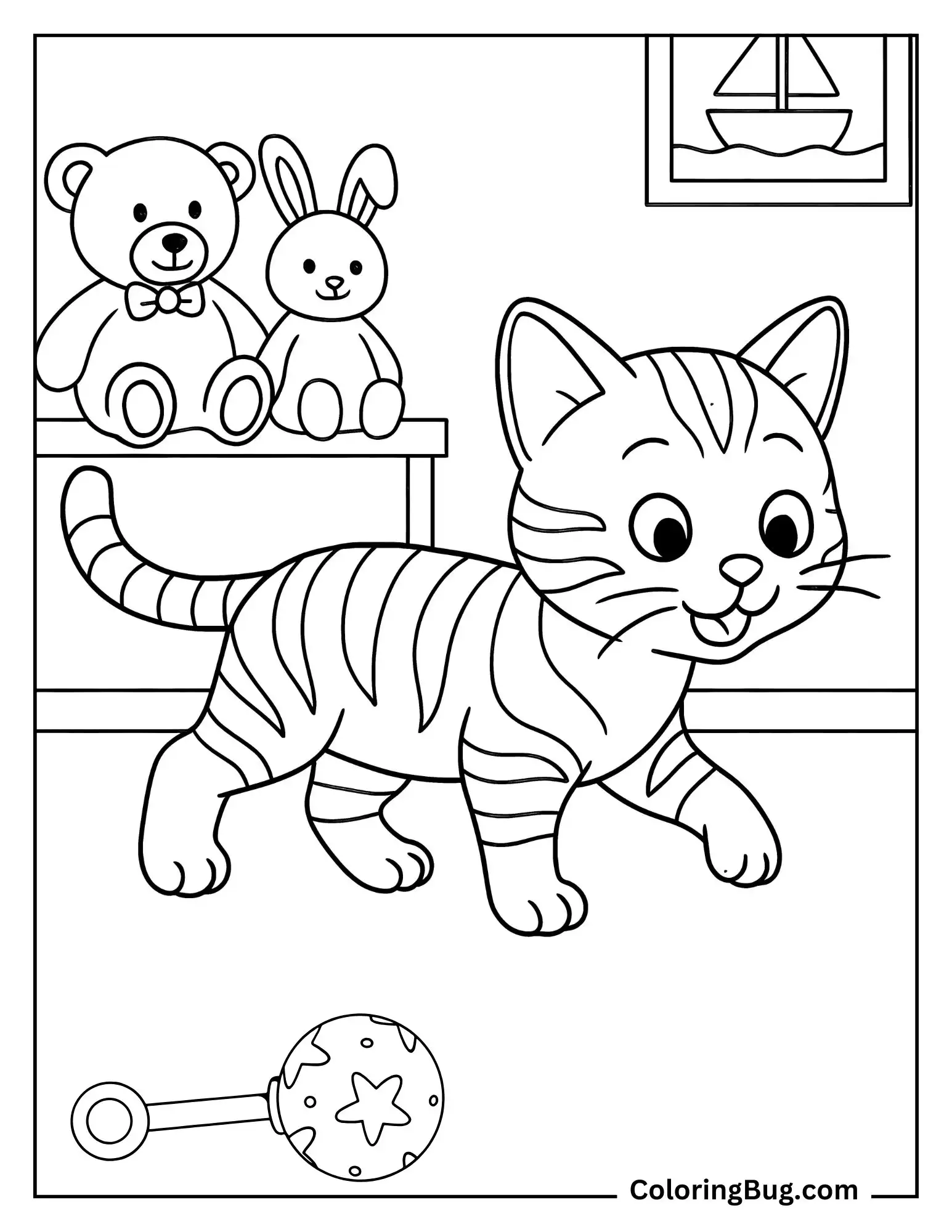 Toyger kitten Walking coloring Sheet