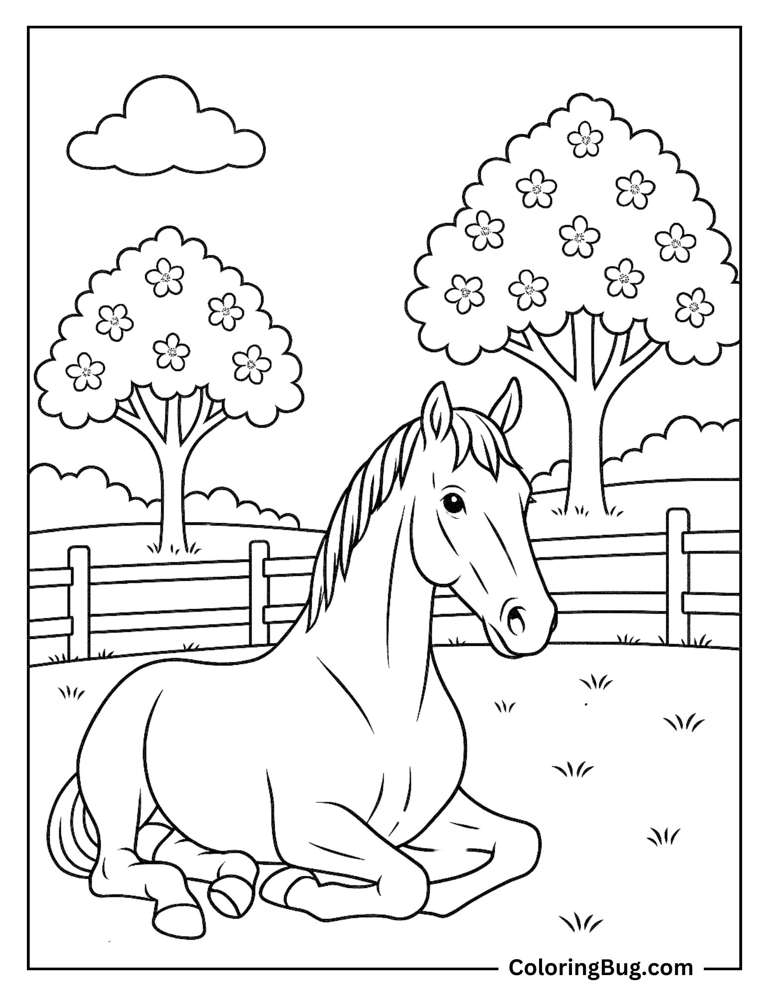 Trakehner Relaxing in a Paddock Coloring Sheet