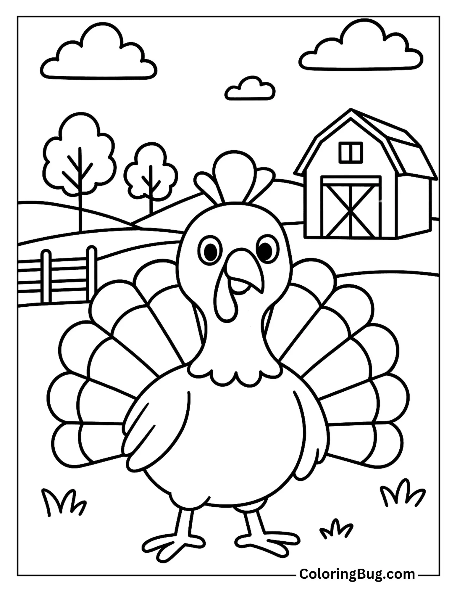 Turkey Standing Near Farm coloring Sheet
