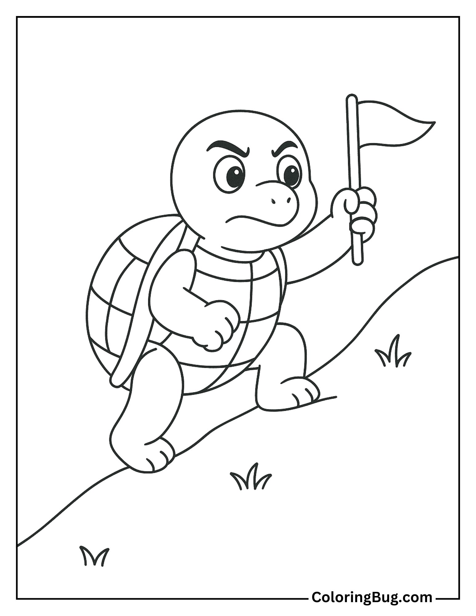 Turtle Climbing a Hill with a Flag Coloring Sheet