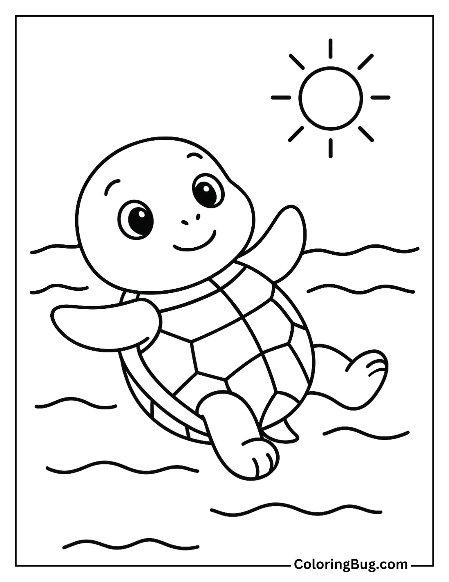 Turtle Floating on its Back in the Ocean Coloring Sheet