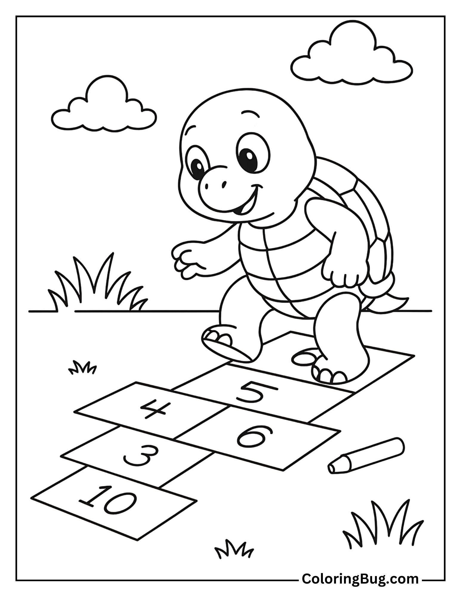 Turtle Playing Hopscotch Coloring Sheet