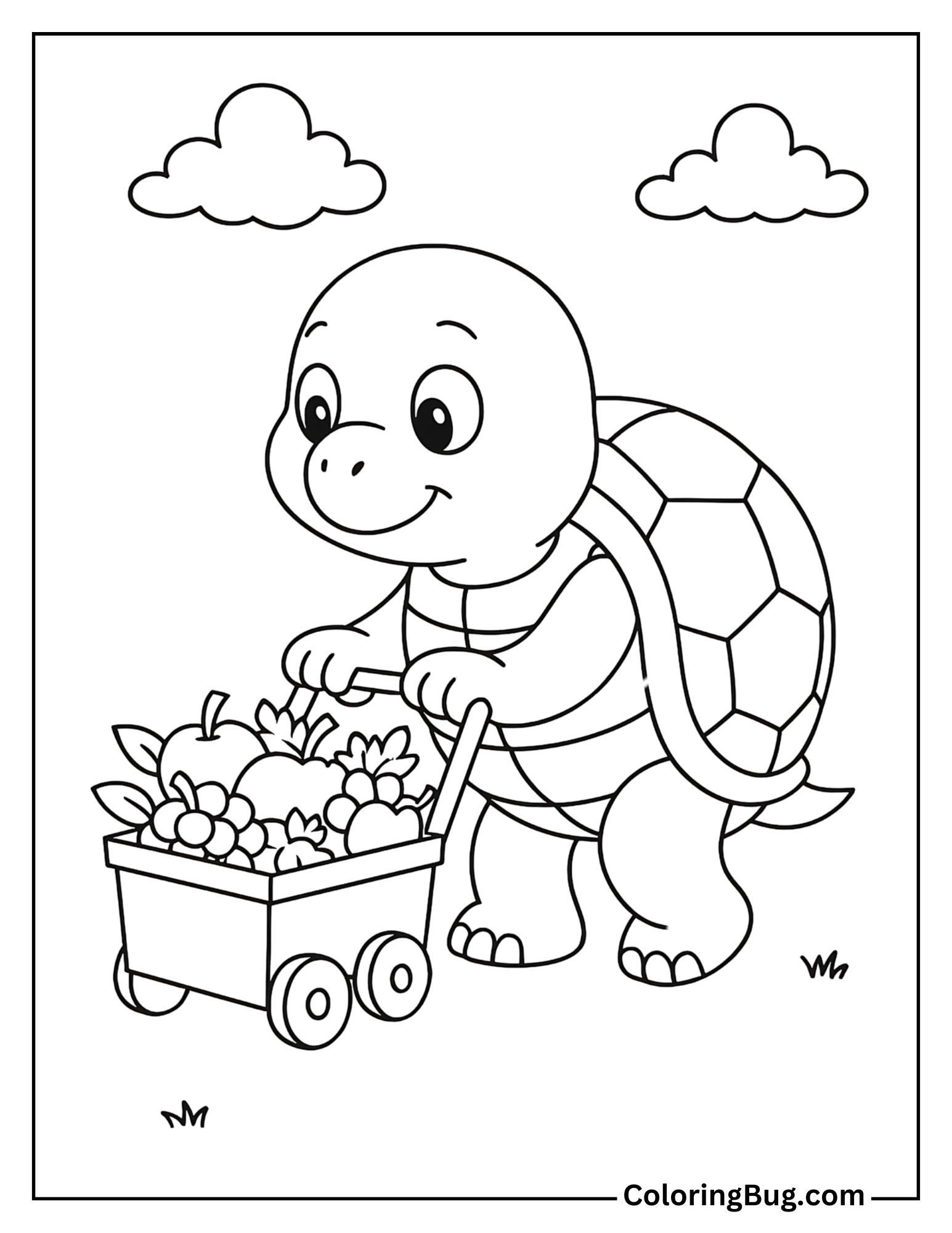 Turtle Pushing a Toy Cart Coloring Sheet
