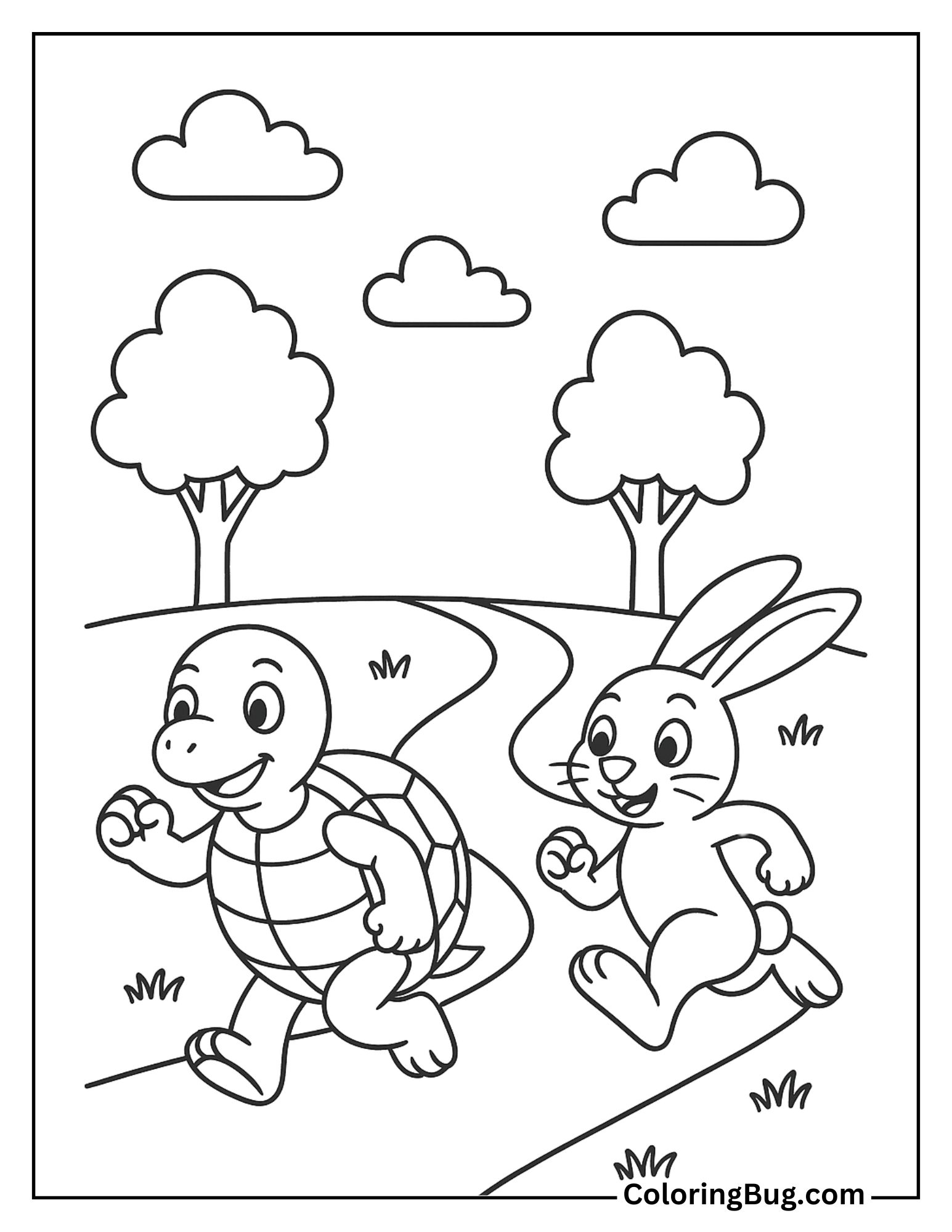 Turtle Racing with Rabbit Coloring Sheet