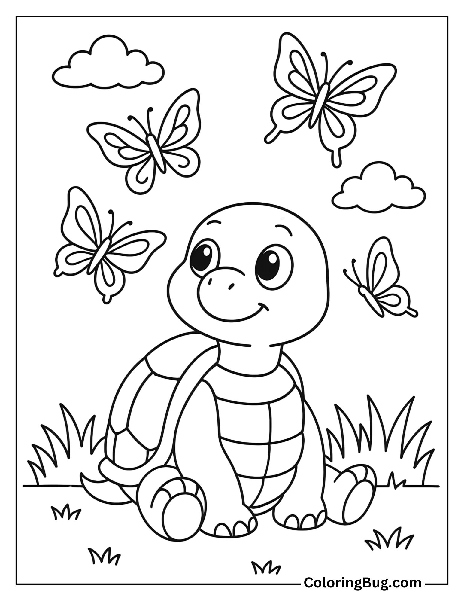 Turtle Watching Butterflies Coloring Sheet