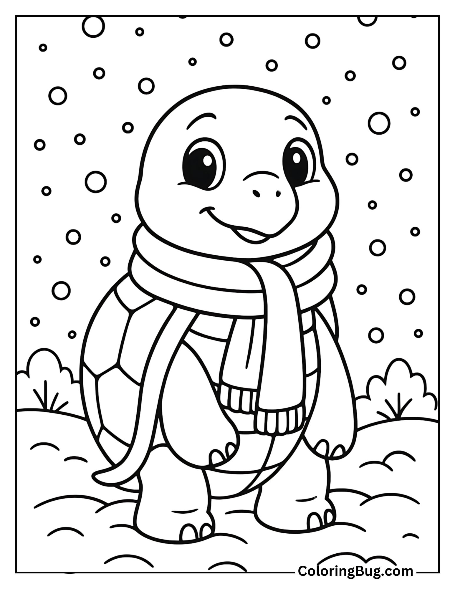 Turtle Wrapped in a Cozy Scarf During Winter Coloring Sheet