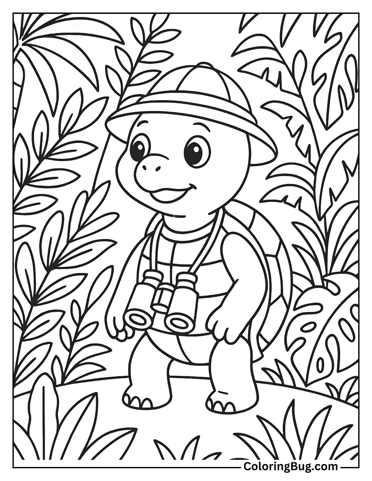 Turtle on a Jungle Safari Coloring Sheet