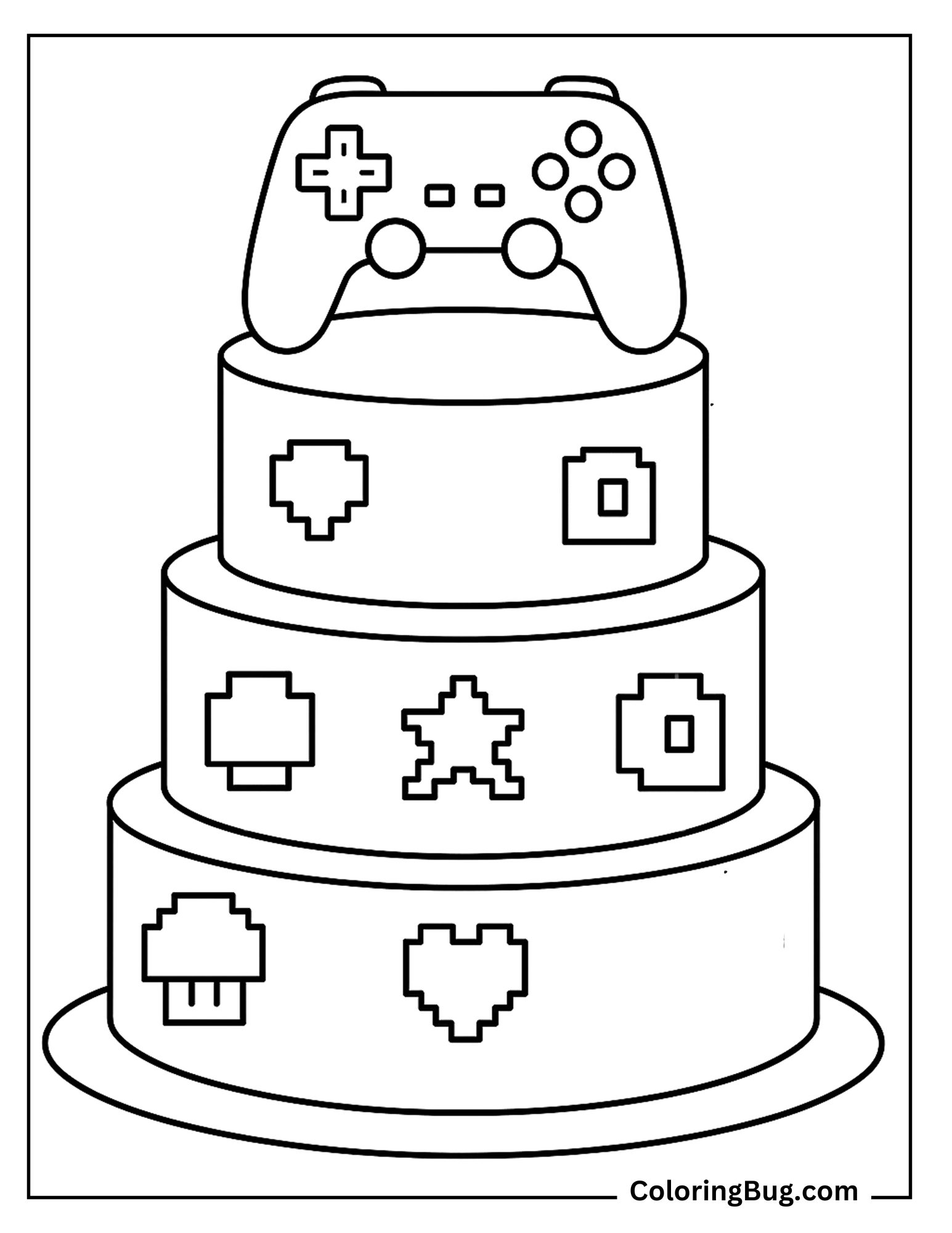 Video Game Theme Cake Coloring Sheet