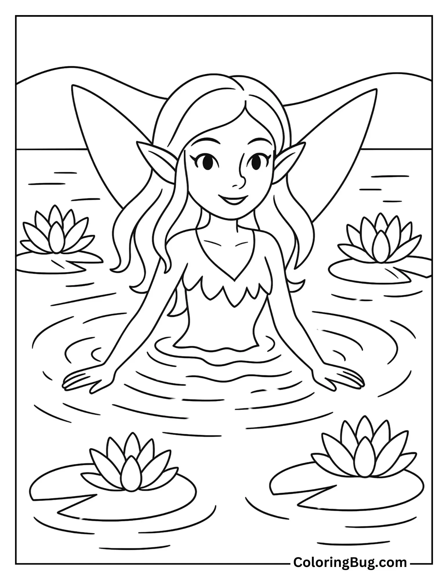 Water Fairy Emerging From a Lily Pond Coloring Sheet