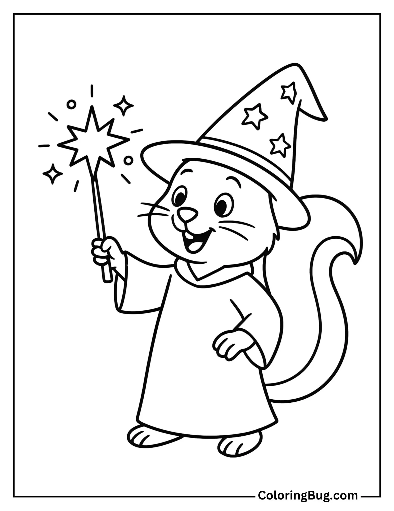 Wizard Squirrel Casting a Sparkly Spell Coloring Sheet