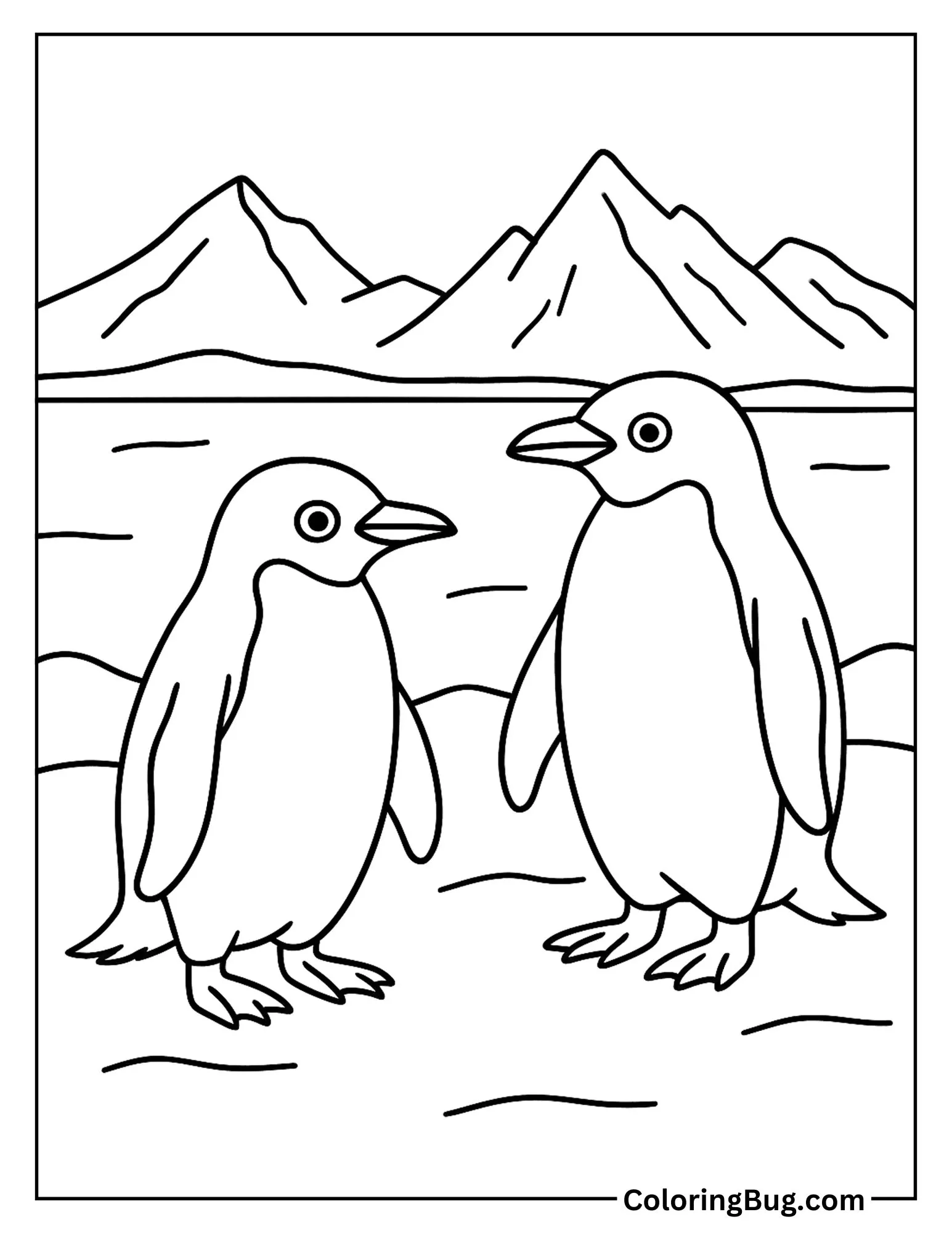 2 Penguins In Antarctica Coloring Sheet