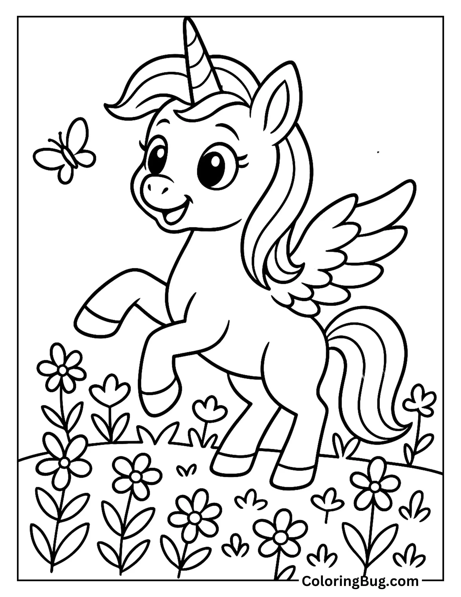 Alicorn Chasing Butterfly Coloring Sheet