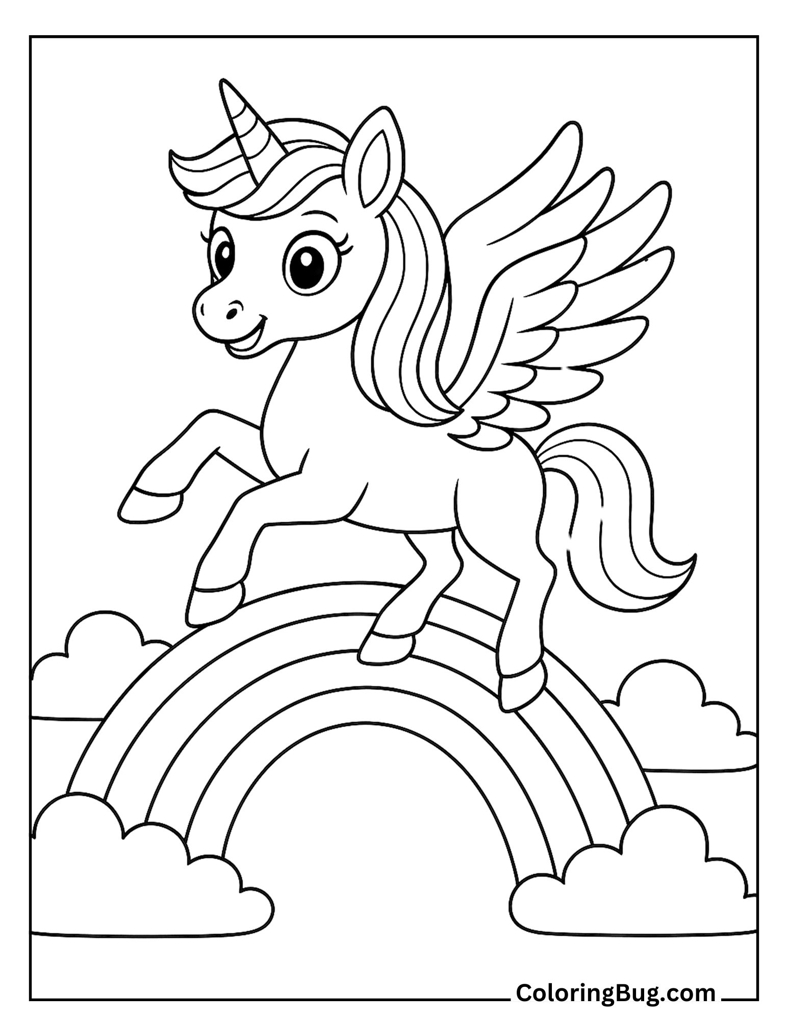 Alicorn Landing on a Rainbow Bridge Coloring Sheet