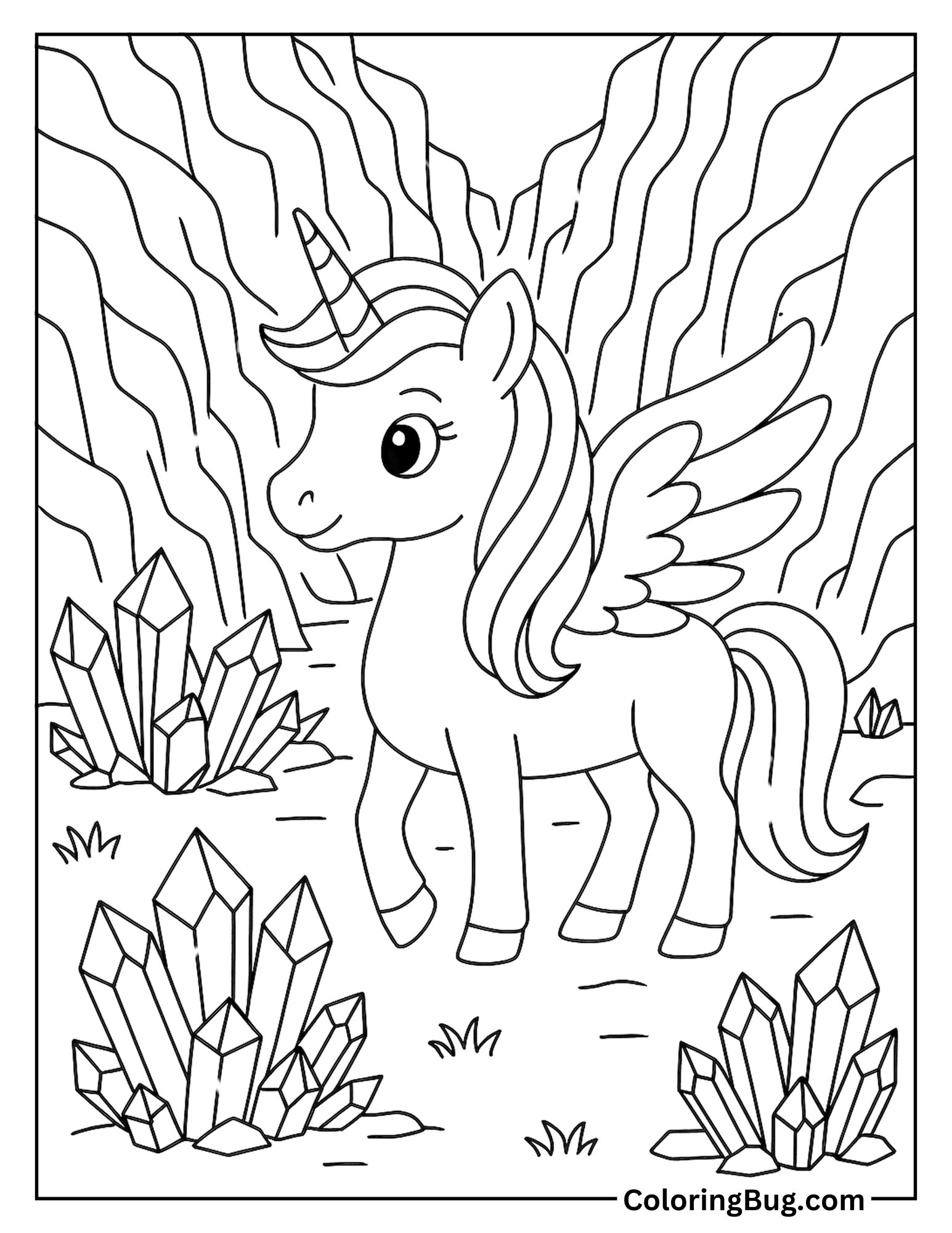Alicorn Standing in Crystal Cave Coloring Sheet