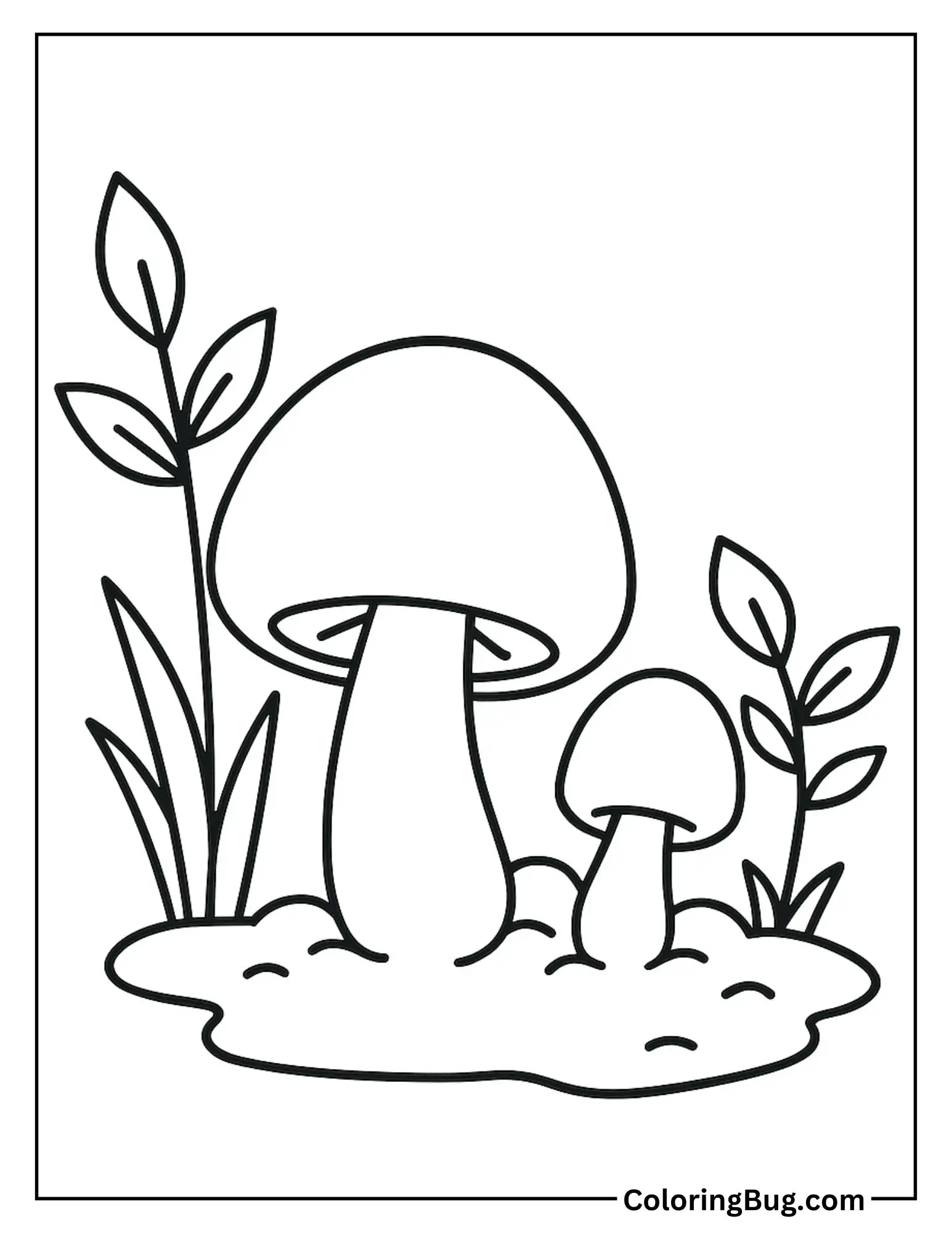 Baby Mushrooms Sprouting From the Ground Coloring Sheet