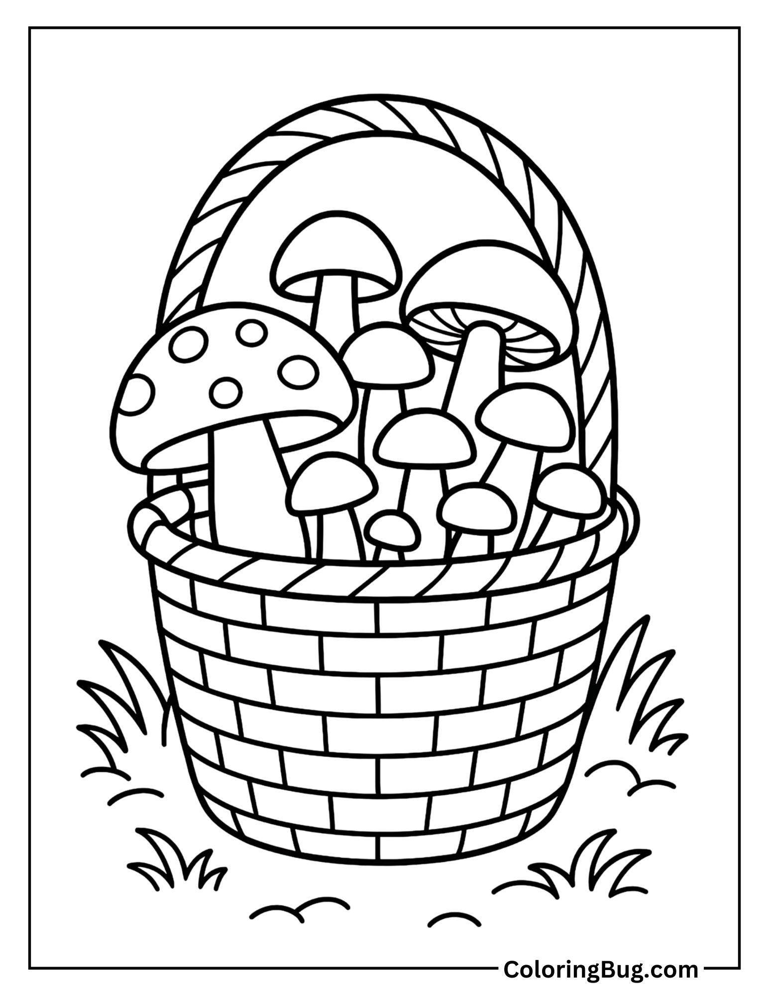 Basket Full of Hand-Picked Mushrooms Coloring Sheet