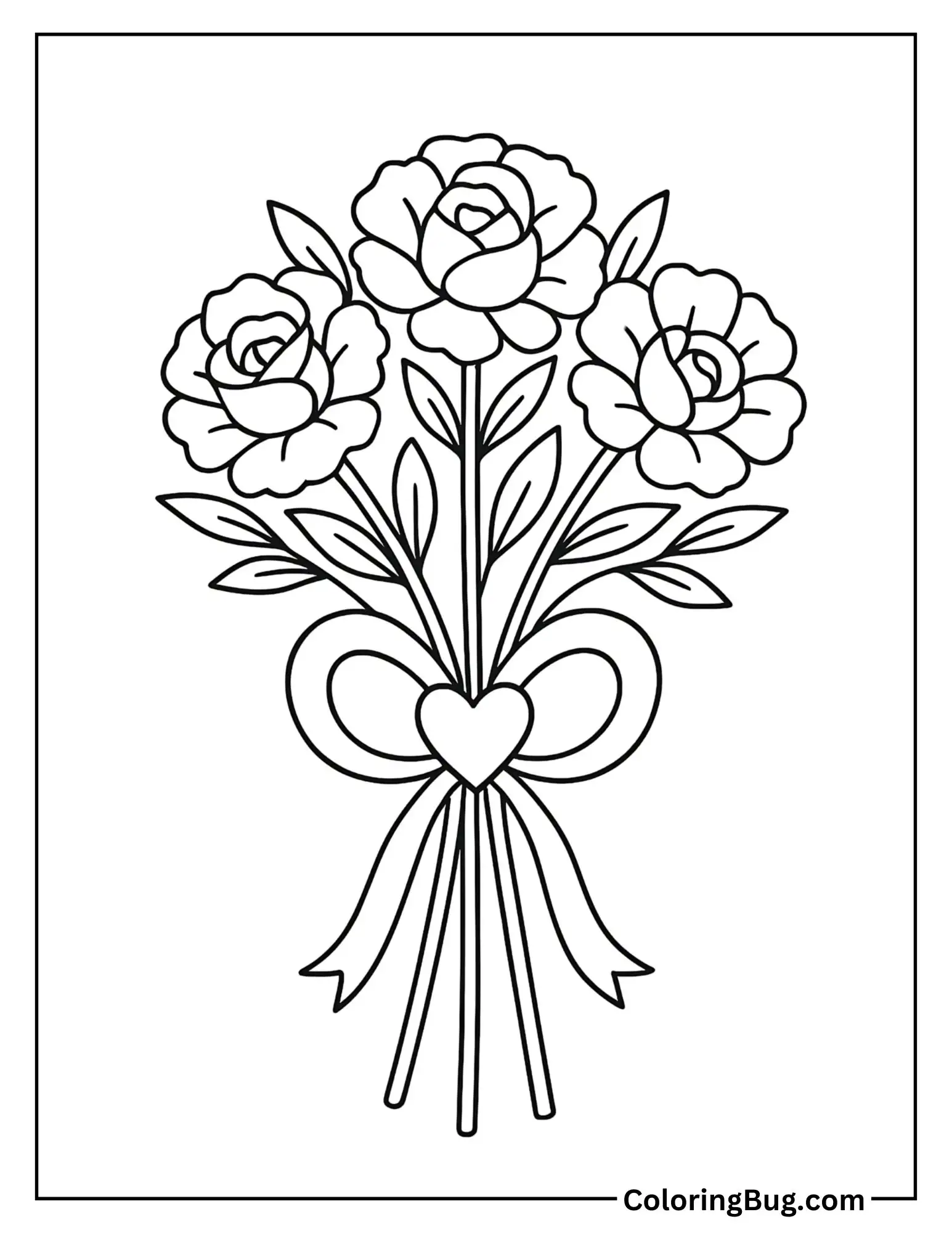 Bouquet Tied with a Heart-Shaped Ribbon Coloring Sheet
