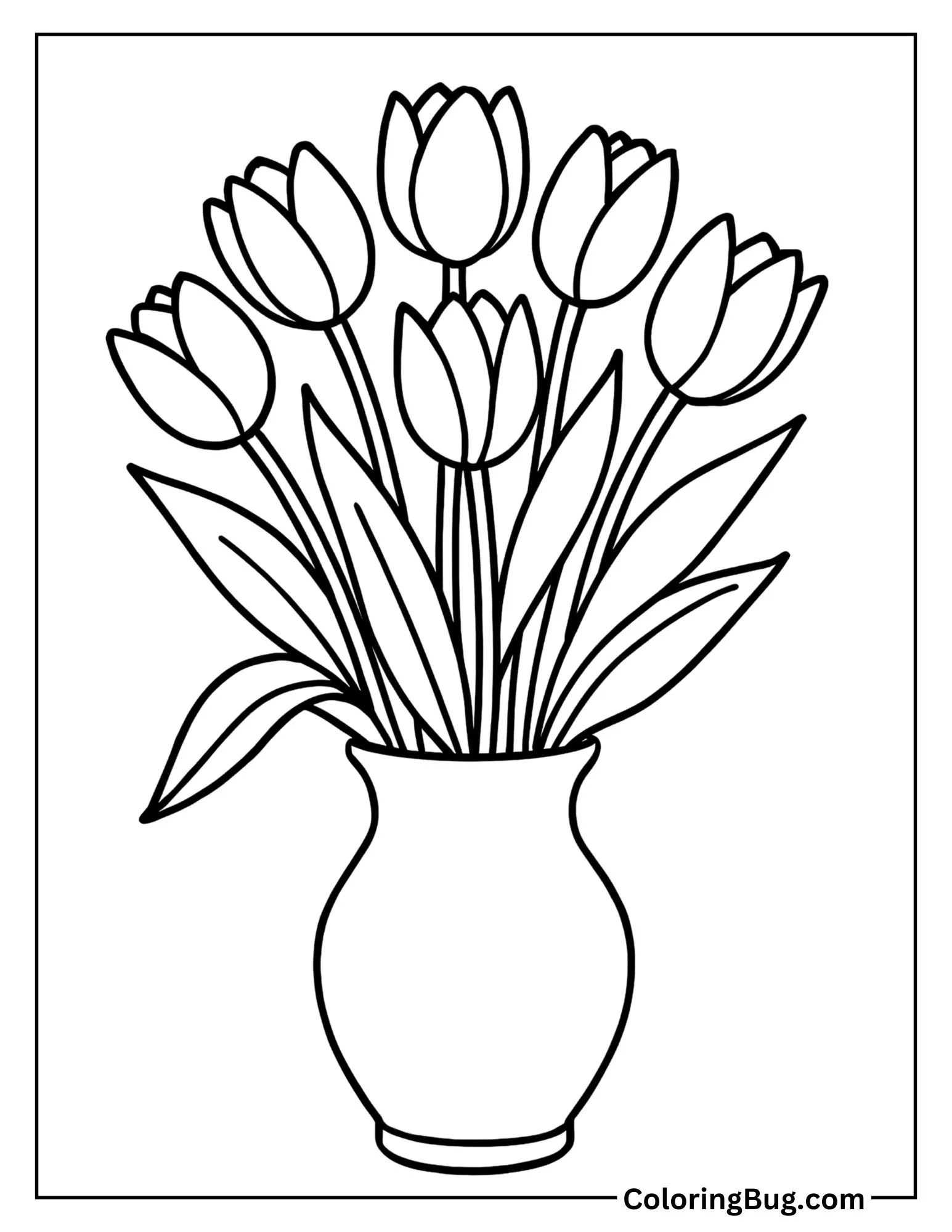 Bouquet of Tulips in a Vase Coloring Sheet