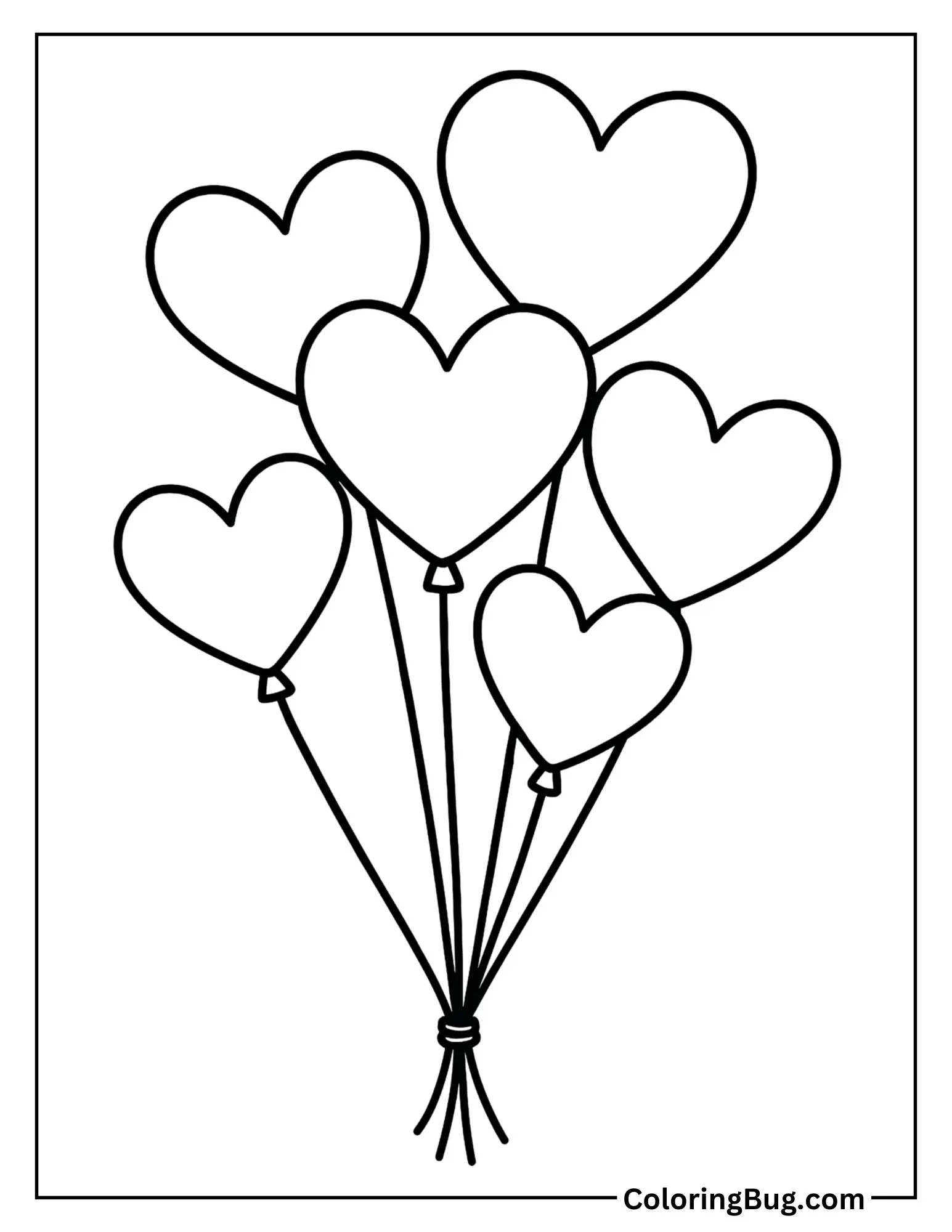Bunch of Heart Balloons Floating Up Coloring Sheet