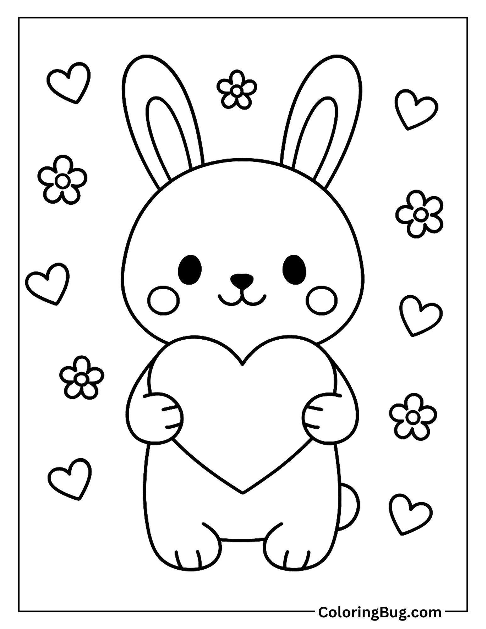 Bunny Holding Heart Coloring Sheet

