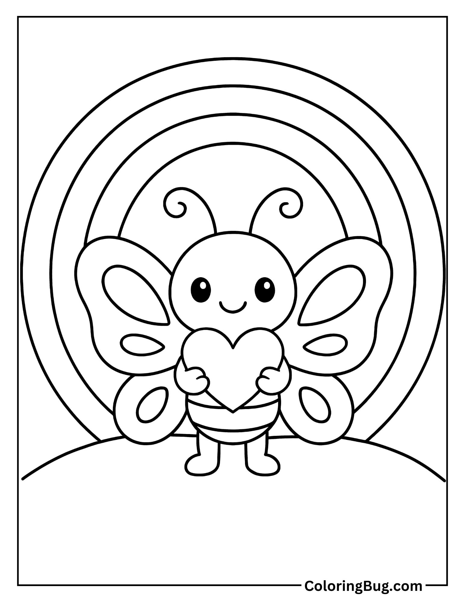 Butterfly Holding Heart Coloring Sheet