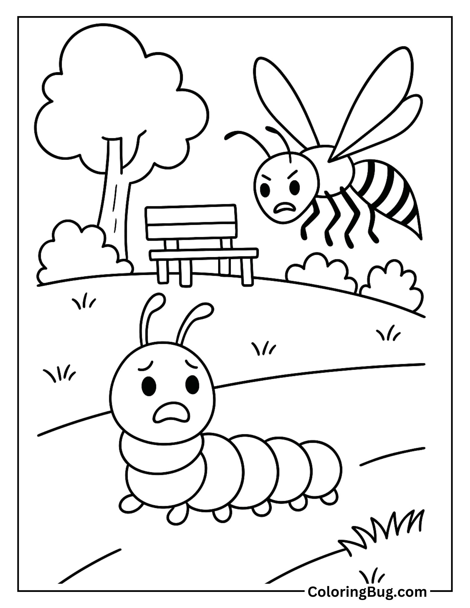 Caterpillar Avoiding a Wasp Coloring Sheet