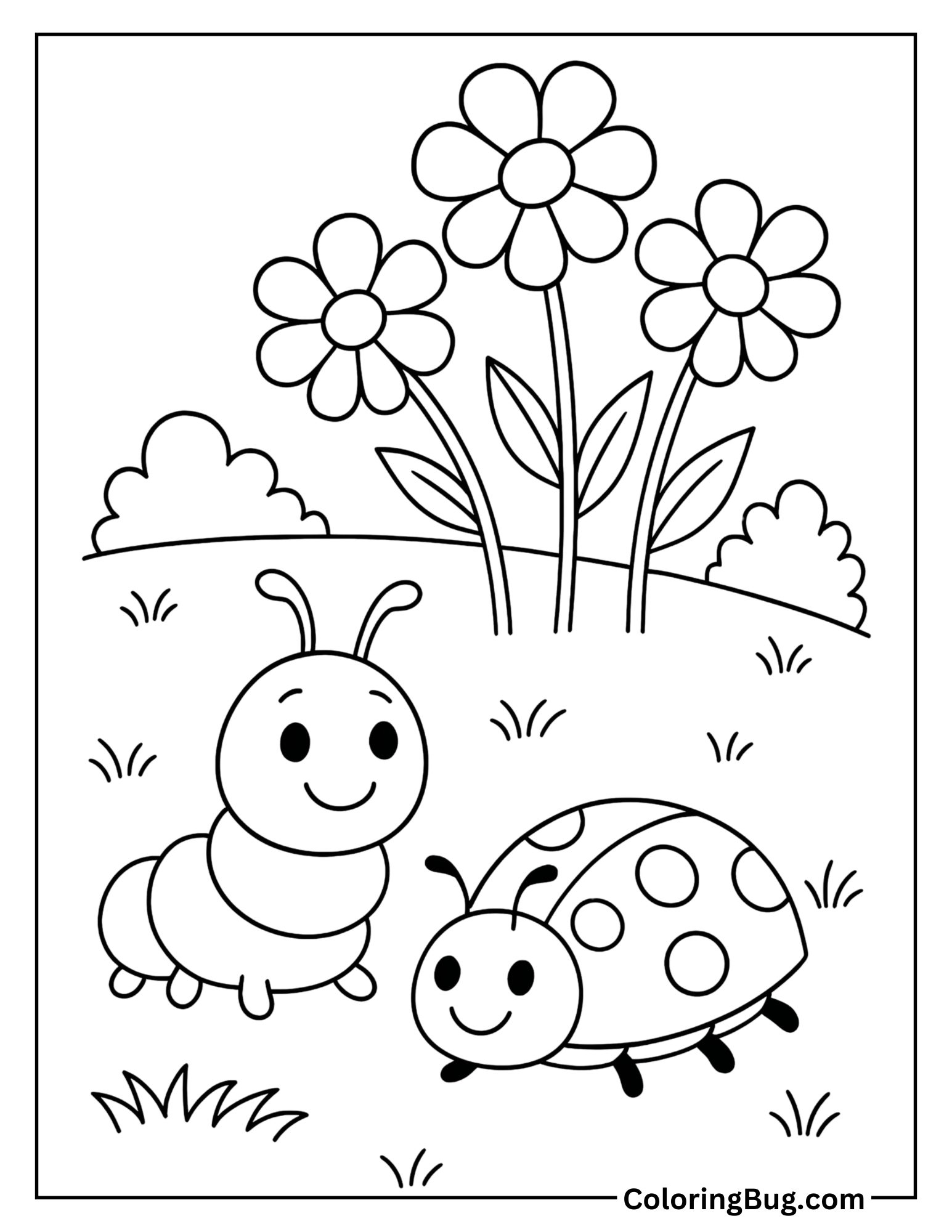 Caterpillar Beside a Ladybug Coloring Sheet
