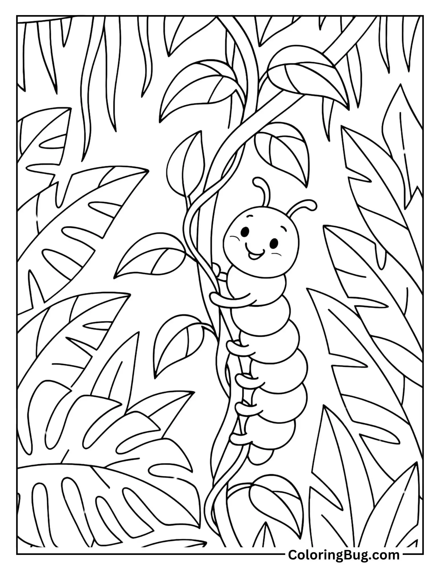 Caterpillar Climbing a Vines Coloring Sheet