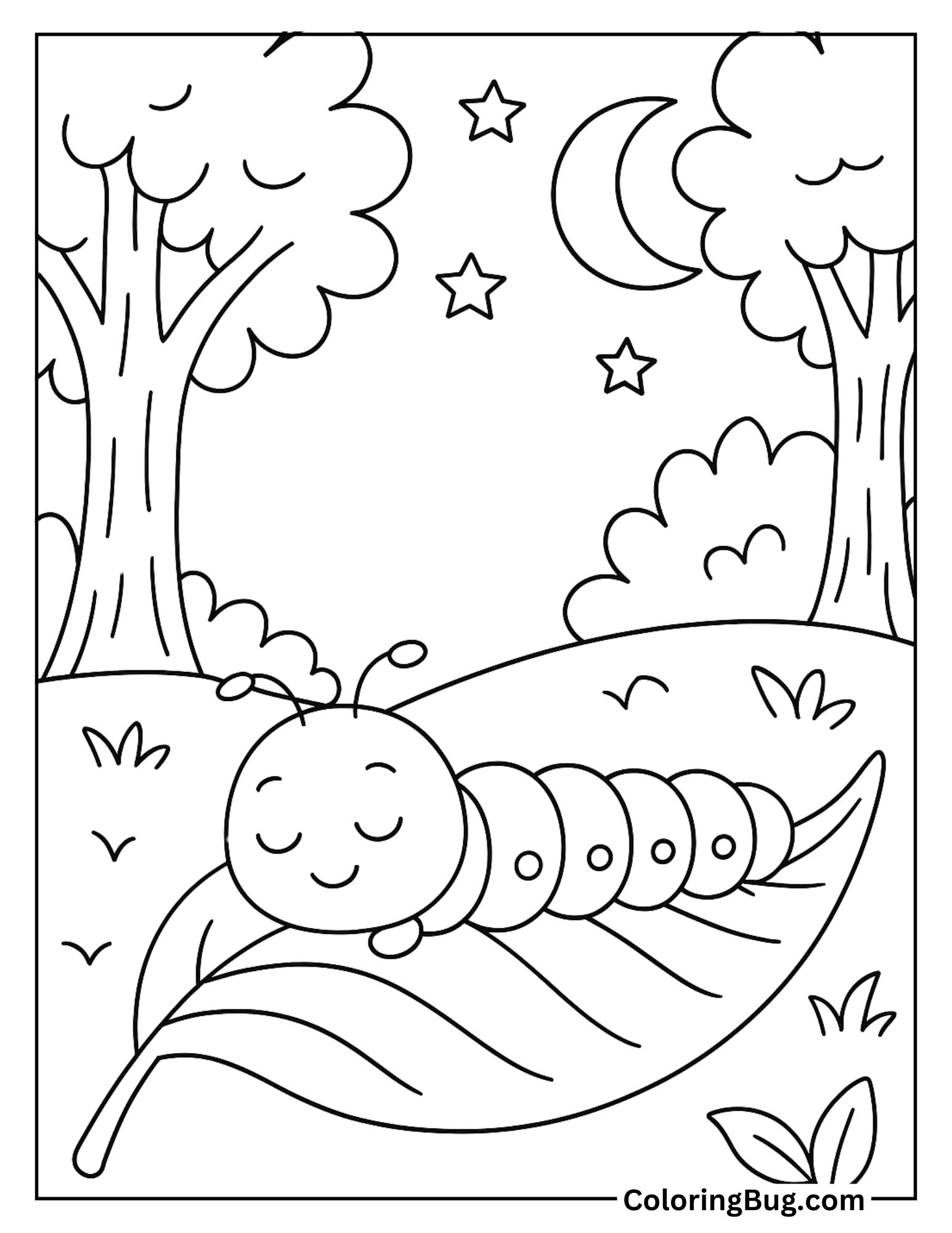 Caterpillar Resting During the Night Coloring Sheet