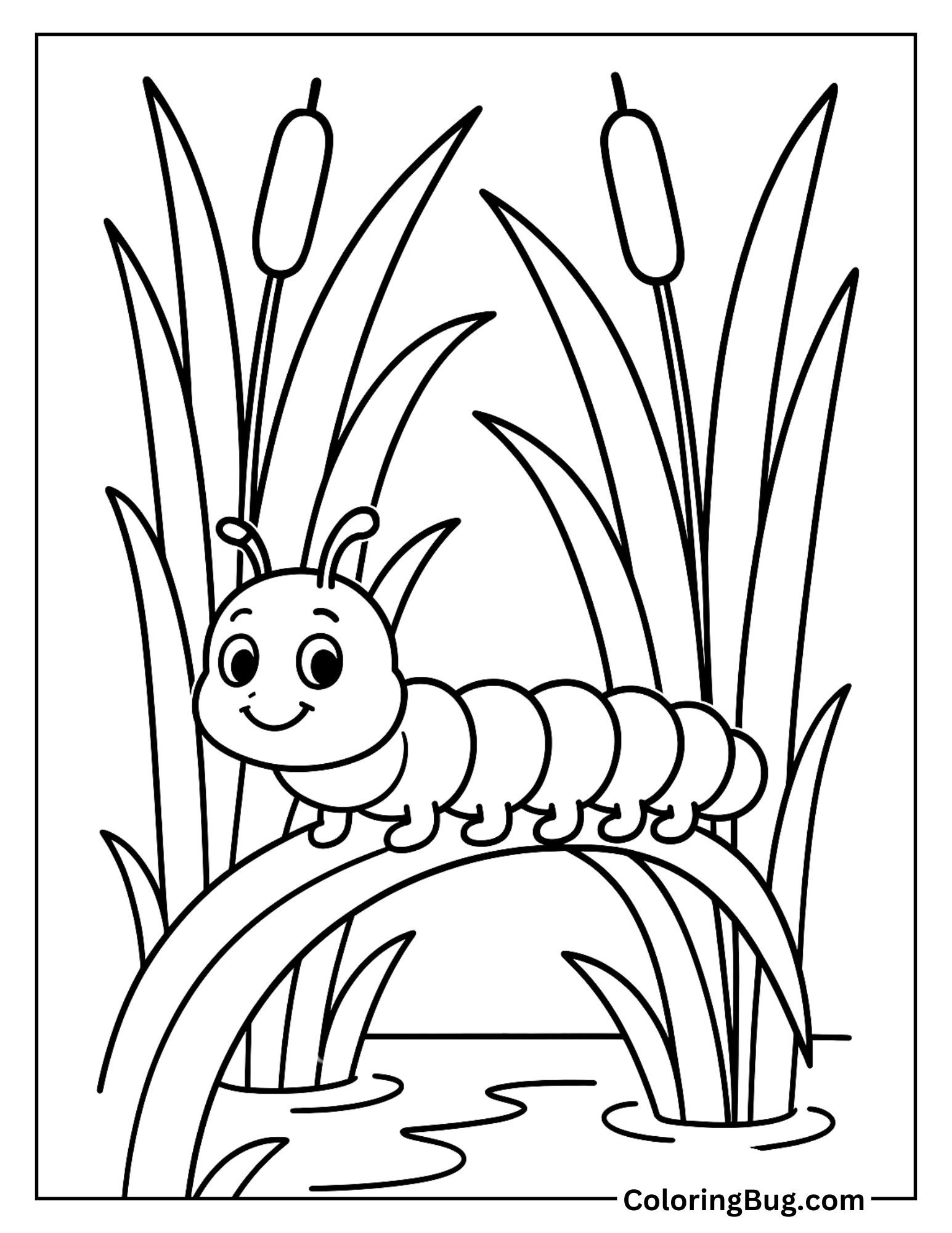 Caterpillar in Wetland Reeds Coloring Sheet