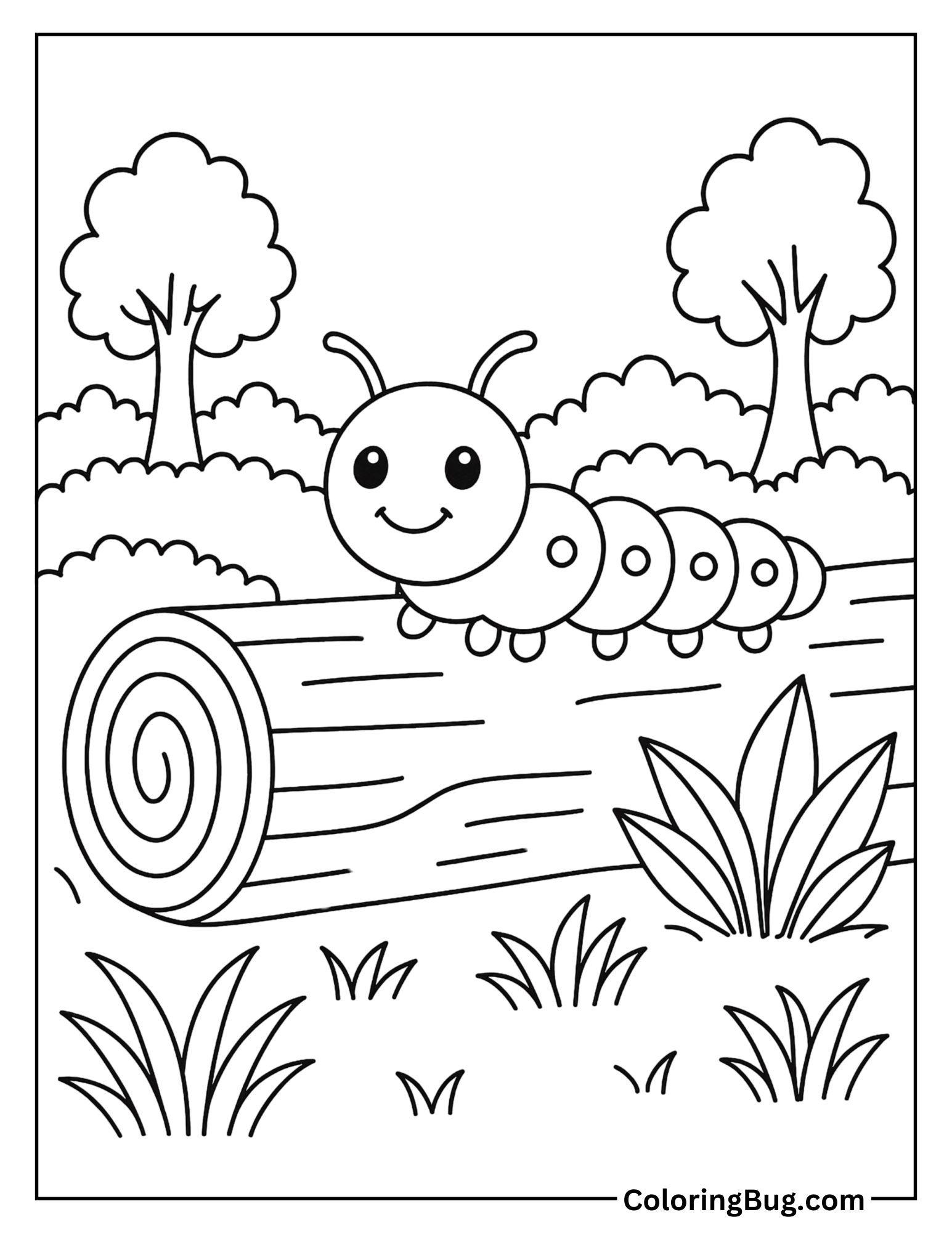 Caterpillar on a Fallen Log Coloring Sheet