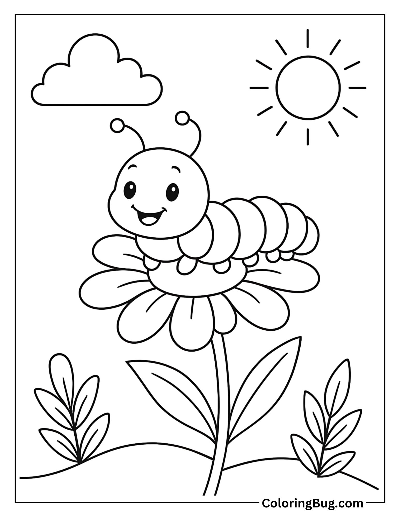 Caterpillar on a Meadow Flower Stem Coloring Sheet