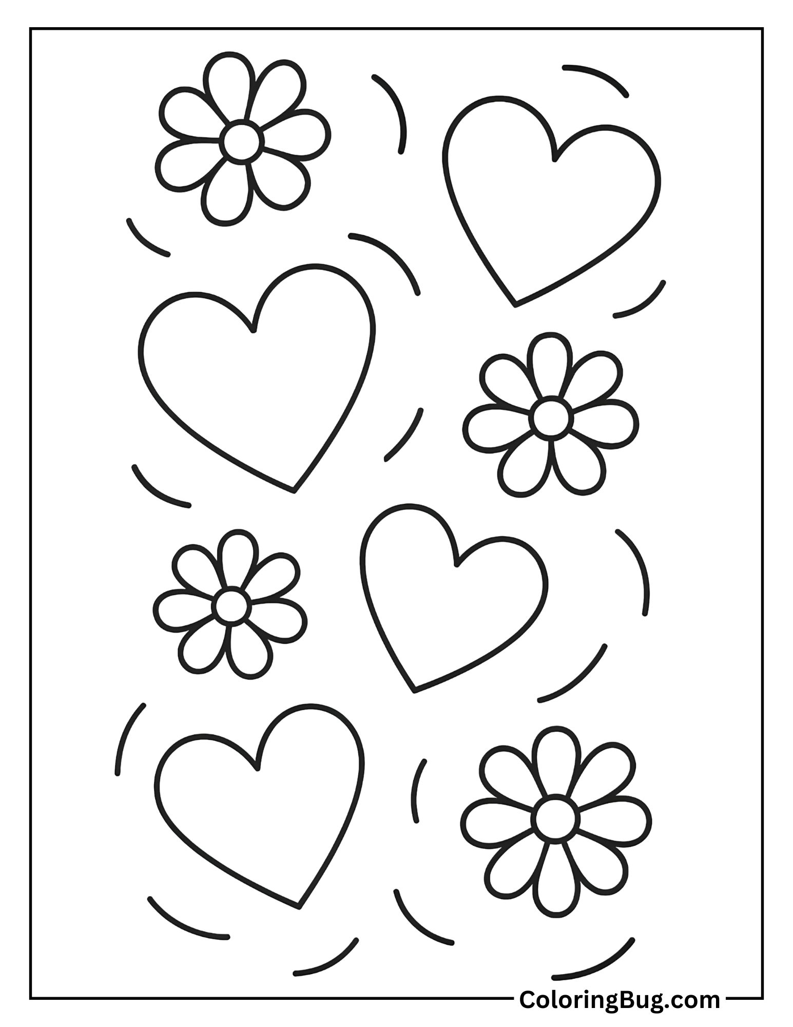 Floating Hearts with Floral Petals Coloring Sheet