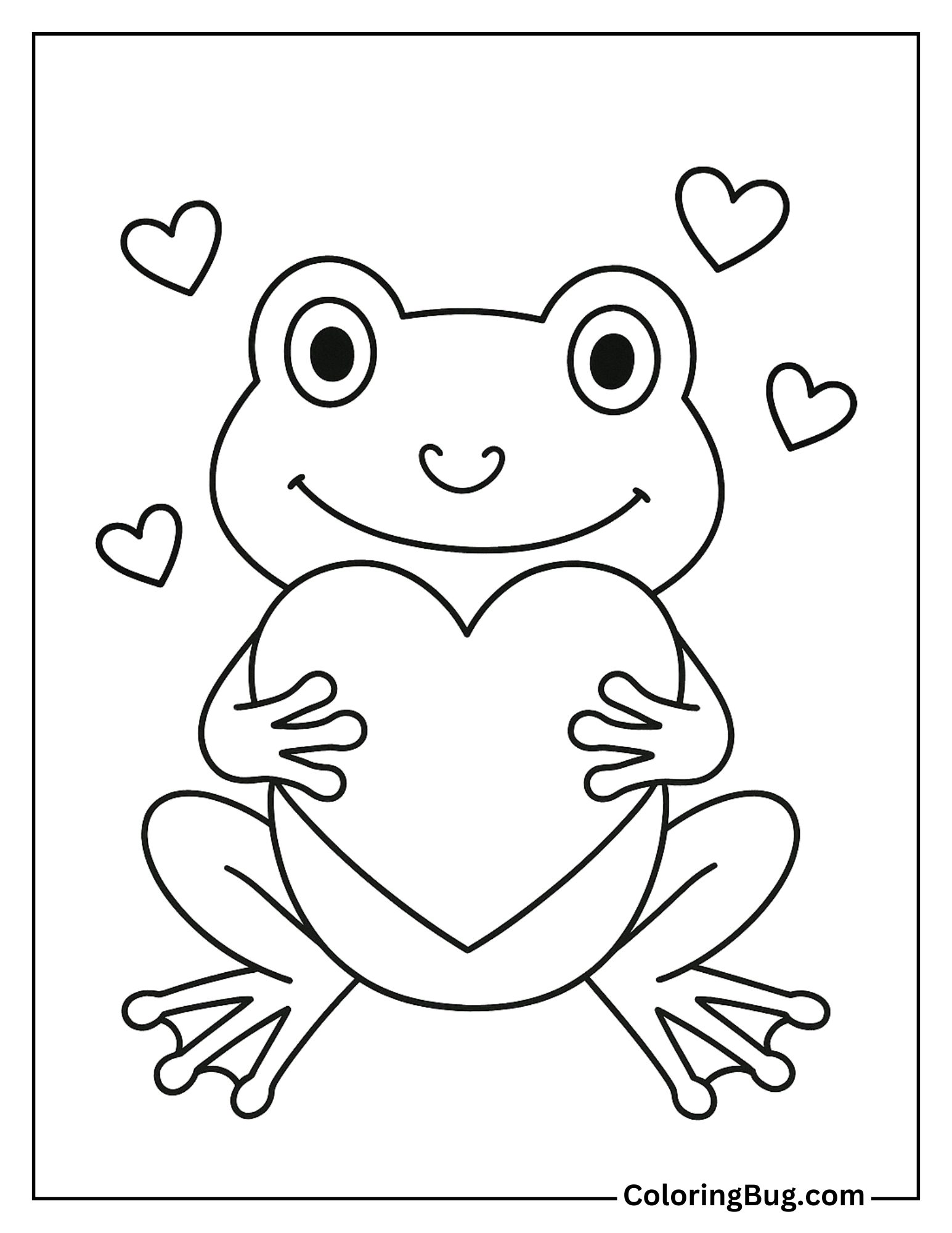 Frog Holding a Valentine Heart Coloring Sheet