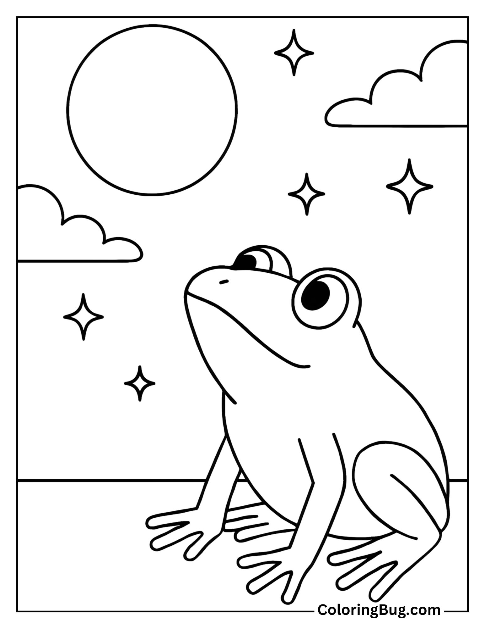 Frog Looking Up at the Moon Coloring Sheet