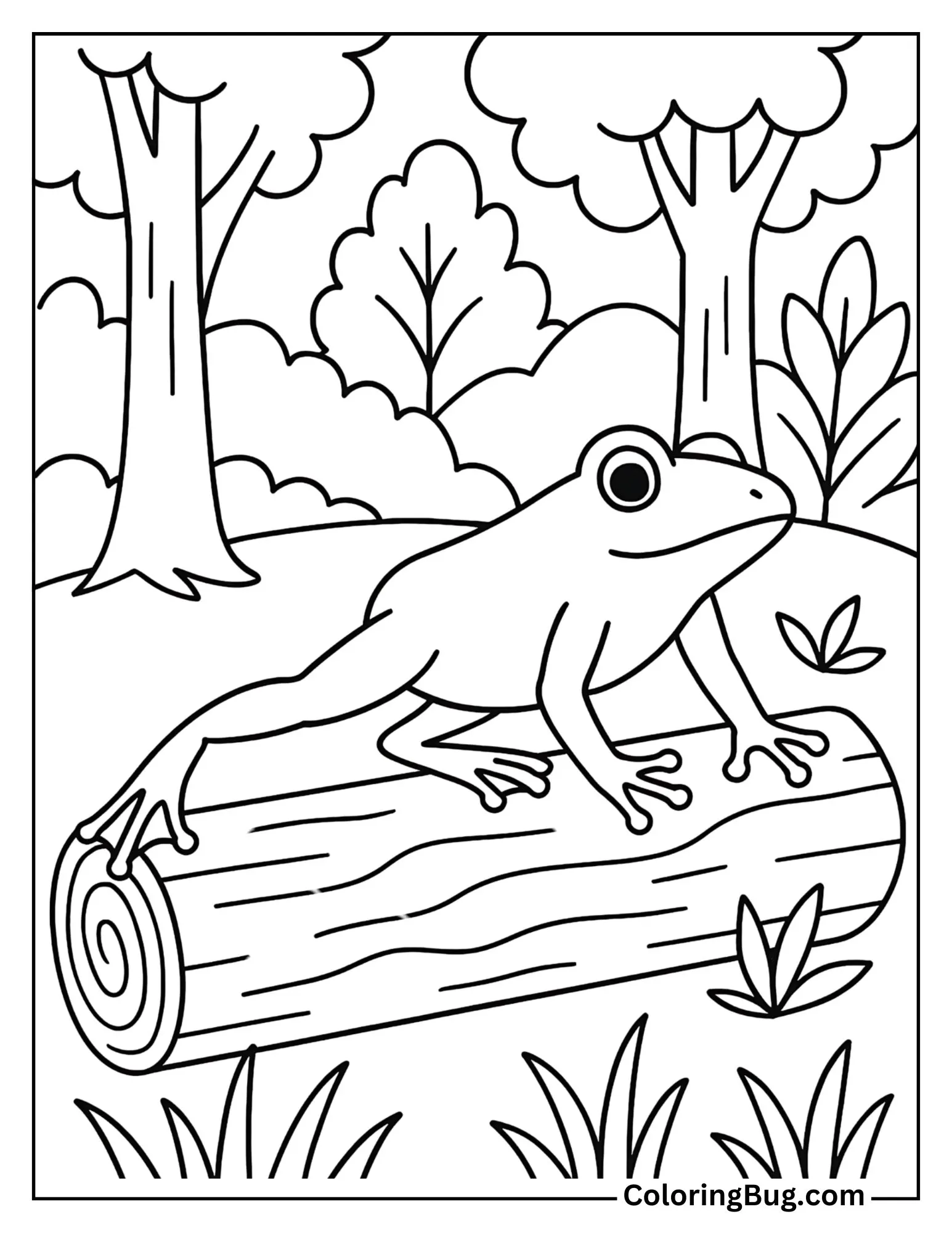 Frog Stretching Hind Legs on a Log Coloring Sheet